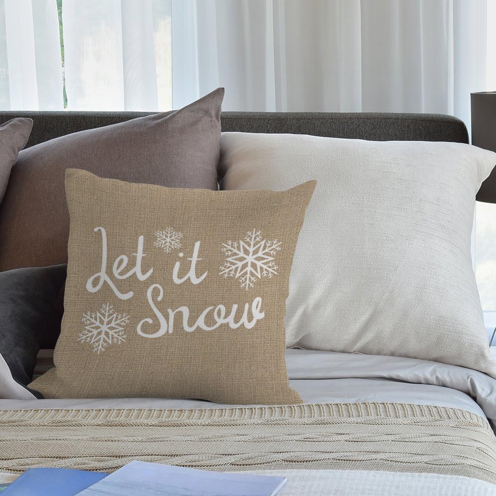 HGOD DESIGNS Funda de almohada Let It Snow Copo de nieve de algodón y lino, funda de almohada para hombres y mujeres, decoración del hogar, sofá,