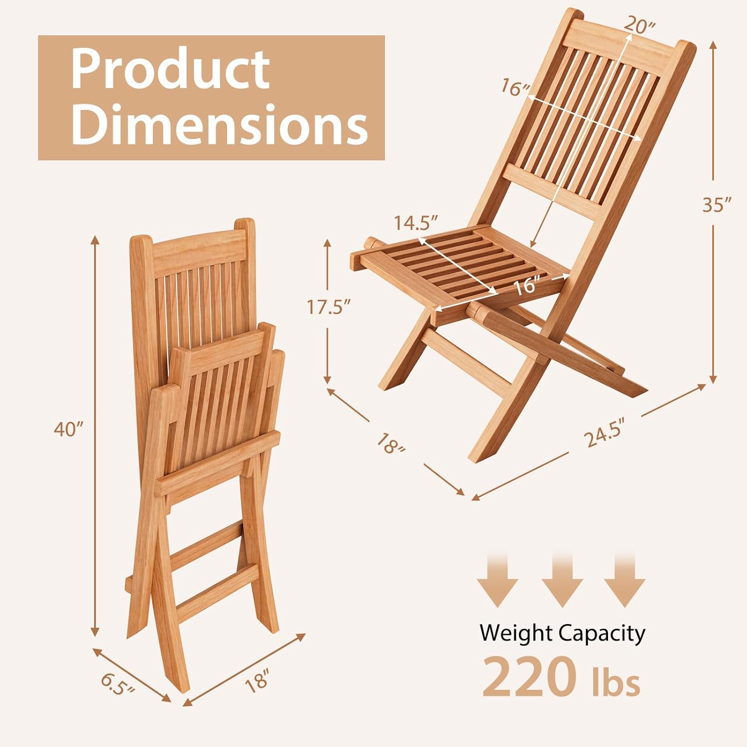 Giantex Sillas plegables para patio, sillas de madera de teca indonesia para exteriores con asiento y respaldo de rejillas, silla portátil de
