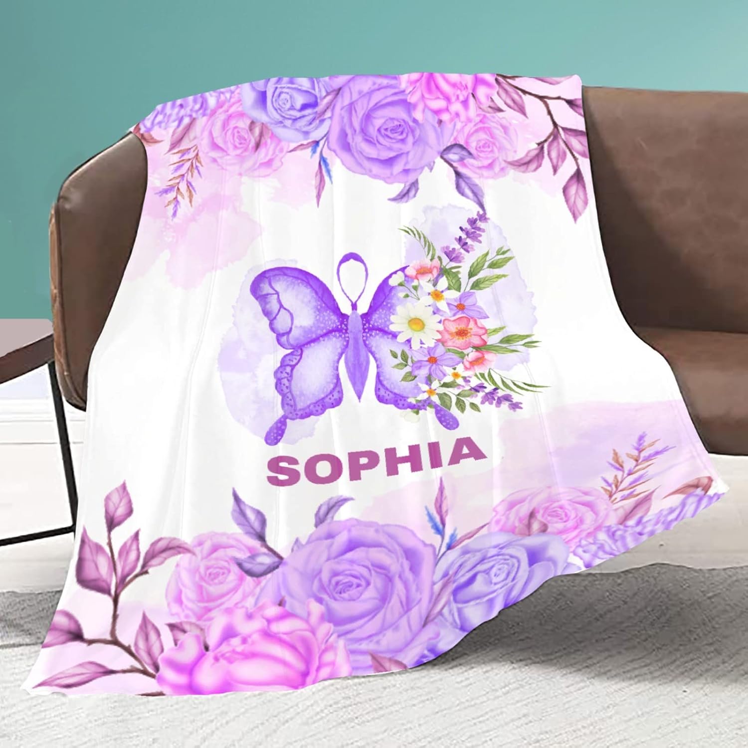 Mantas de mariposa con nombre personalizado, añade tu propio texto, acogedora manta ligera de felpa decorativa para adolescentes, niños, regalo