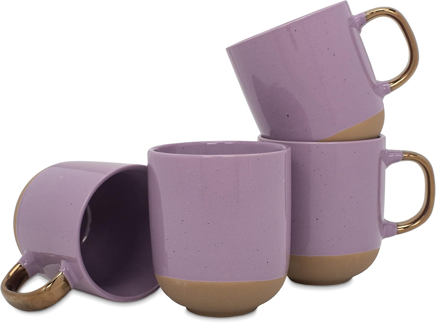 Elanze Designs Speckled – Juego de 4 tazas de cerámica de 16 onzas con mango metálico, color morado