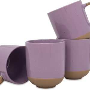 Elanze Designs Speckled – Juego de 4 tazas de cerámica de 16 onzas con mango metálico, color morado Elanze Designs Speckled – Juego de 4 tazas de cerámica de 16 onzas con mango metálico, color morado