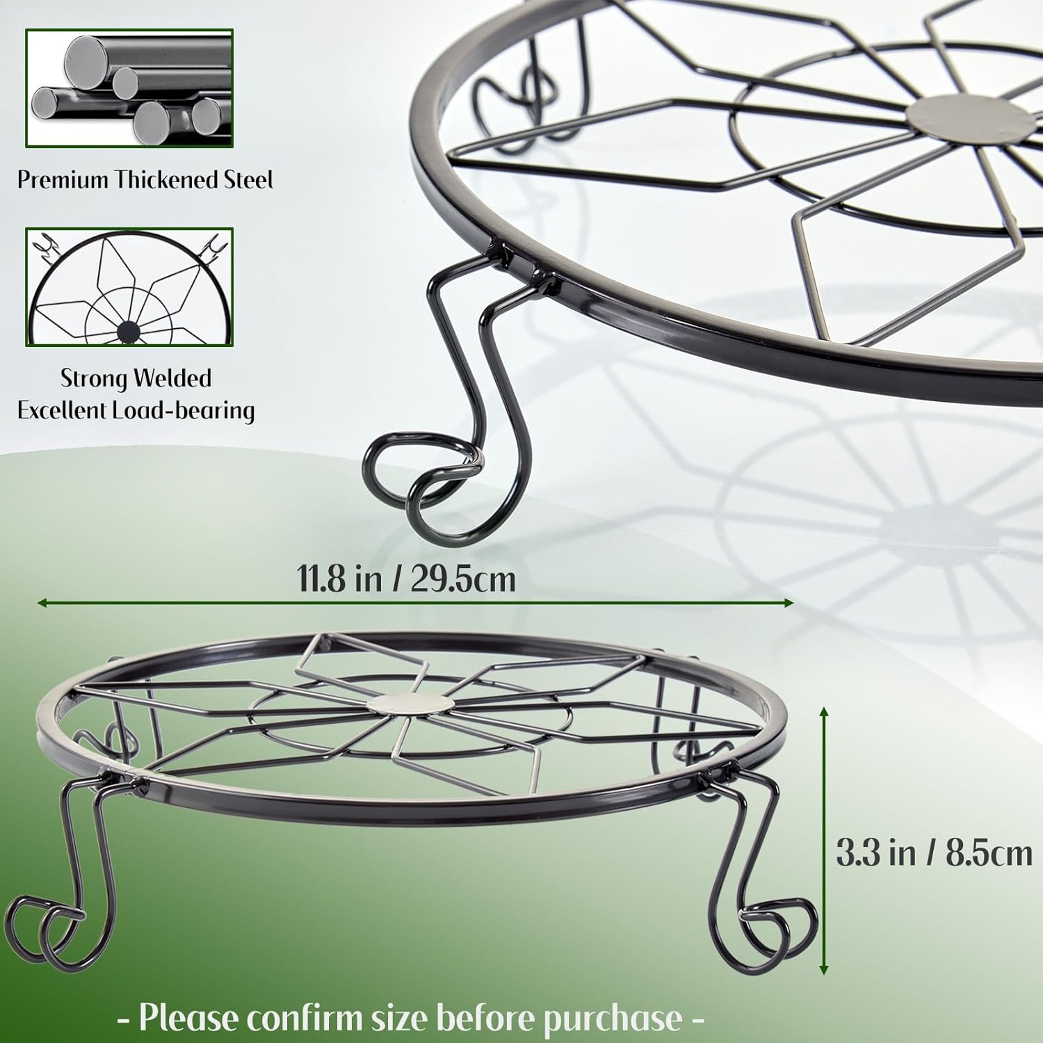 Soporte de metal para plantas de 12 pulgadas para interiores y exteriores, soporte para macetas para patio, estante redondo de hierro forjado,