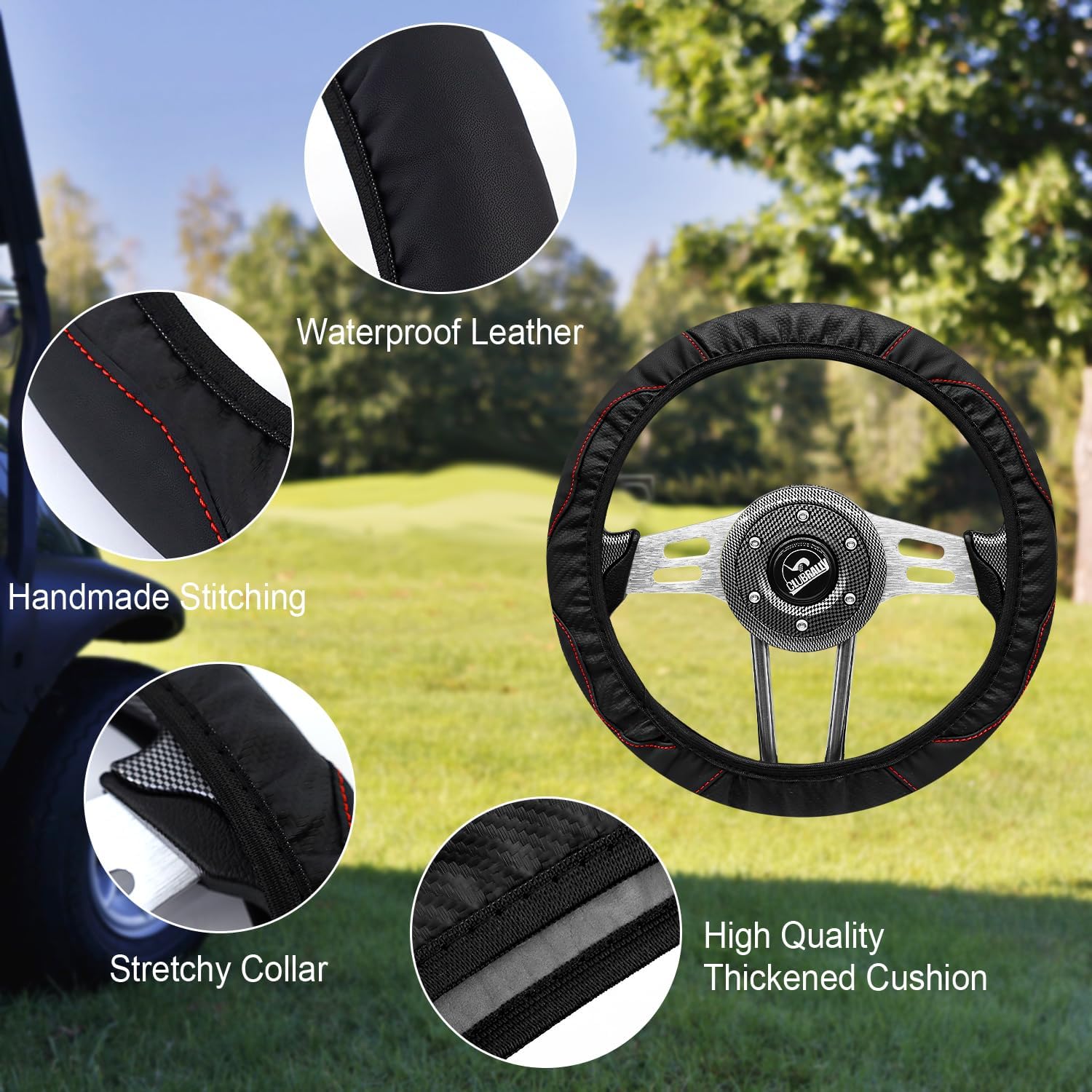 Funda universal para volante de carrito de golf, funda de cuero antideslizante de 15 pulgadas para auto club, Yahama, EZGO (negro)