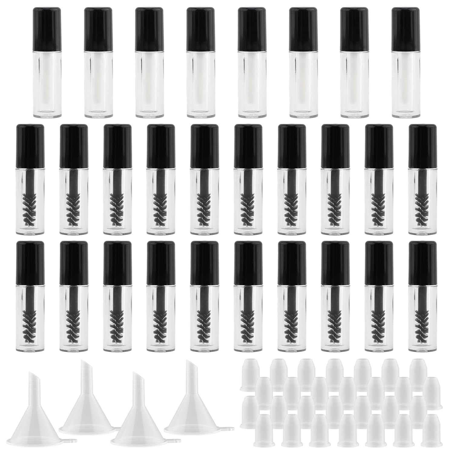 28 tubos de rímel vacíos con varita para pestañas, insertos de goma y embudos, contenedor vacío de rímel de tamaño pequeño para aceite de ricino