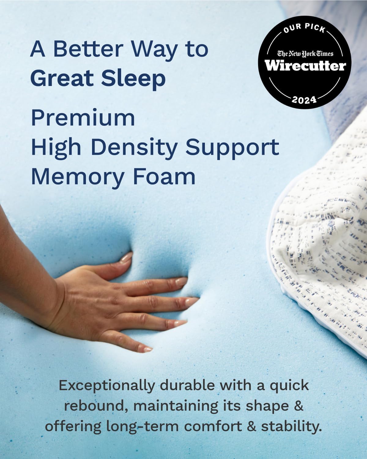 Cubre colchón de viscogel de 3 pulgadas de grosor con ventilación, Memory Foam, Azul