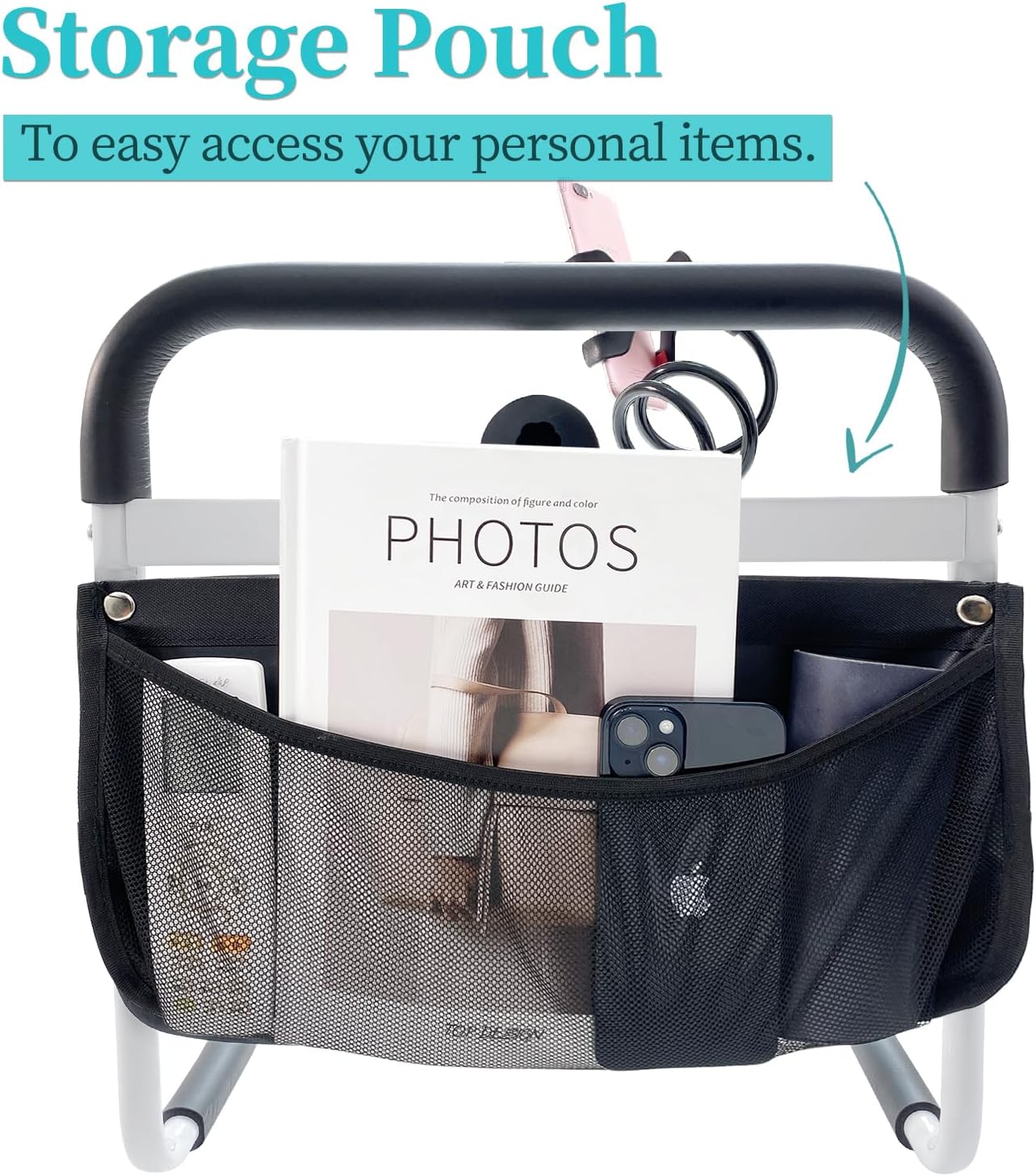 Rieles de cama para adultos mayores de seguridad con alturas ajustables, bolsillo de almacenamiento de asistencia, barandillas laterales para