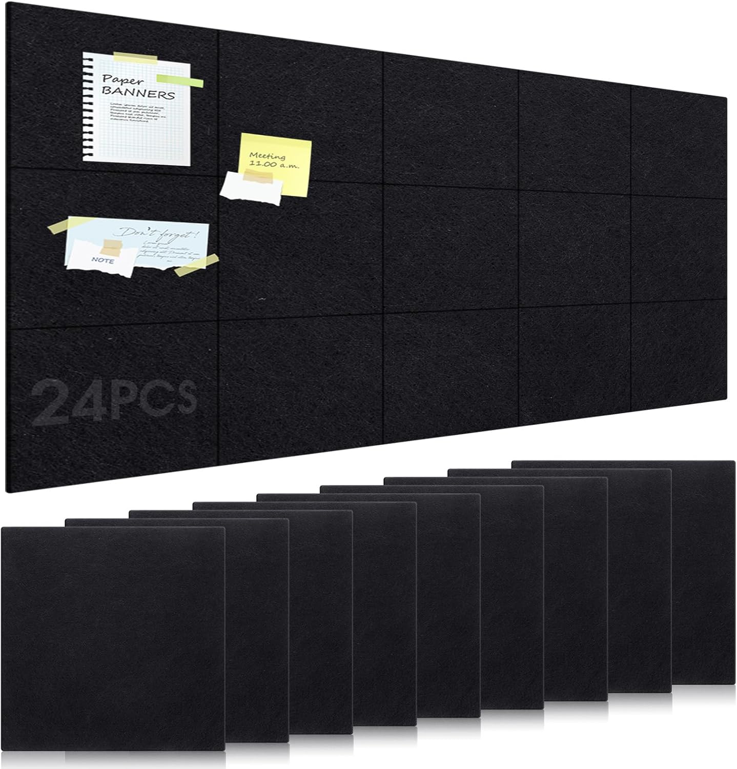 24 azulejos de fieltro grandes de 11.8 x 11.8 pulgadas para pared, cuadrados, de fieltro, tablón de anuncios, autoadhesivo, tablero de corcho,