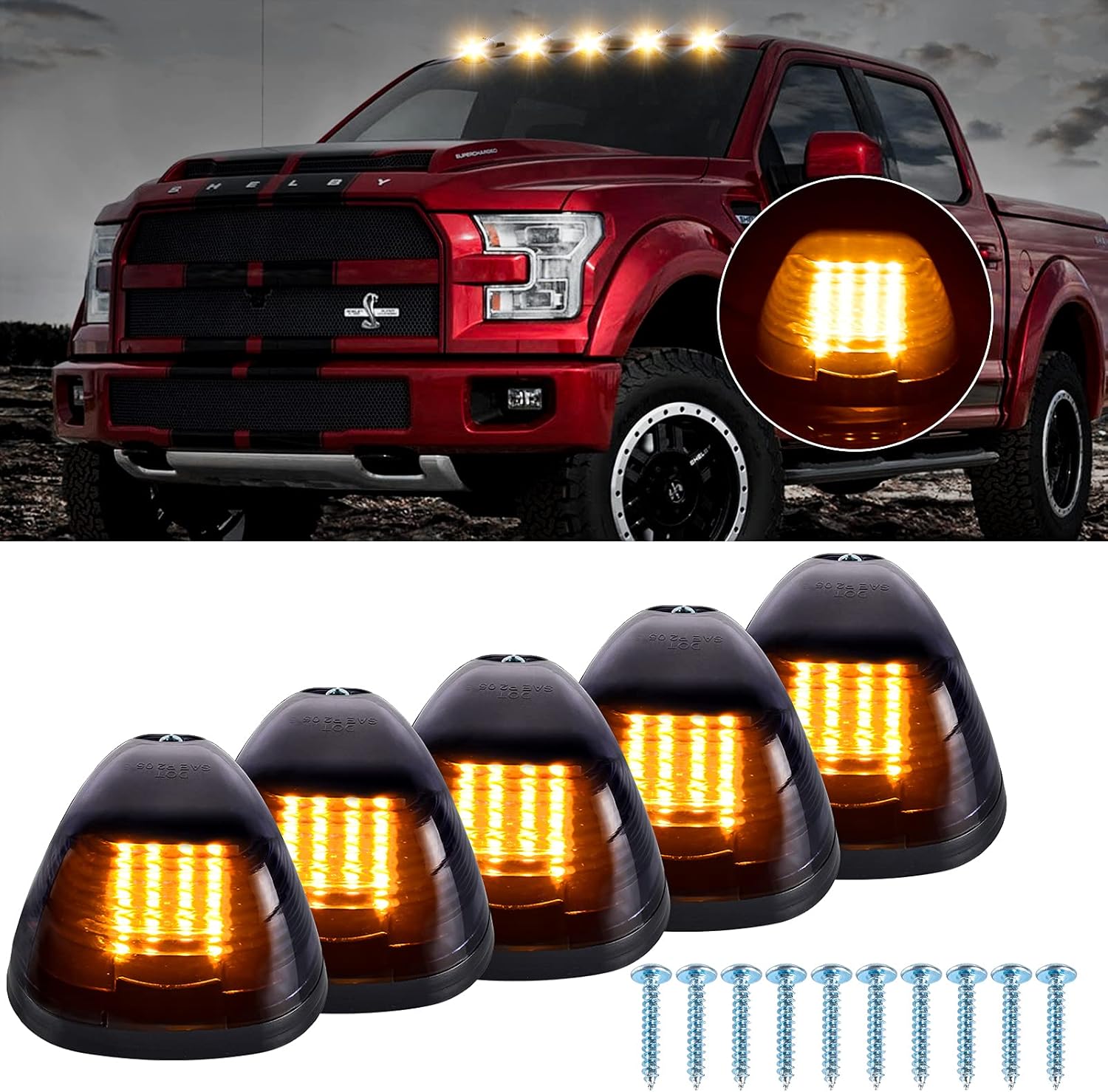 nifeida Luces de marcador de techo de cabina, lente ahumada, 16 LED, luz ámbar para Ford F150 F250 F350 F450 F550 F650 F750 E150 E250 E350 E450