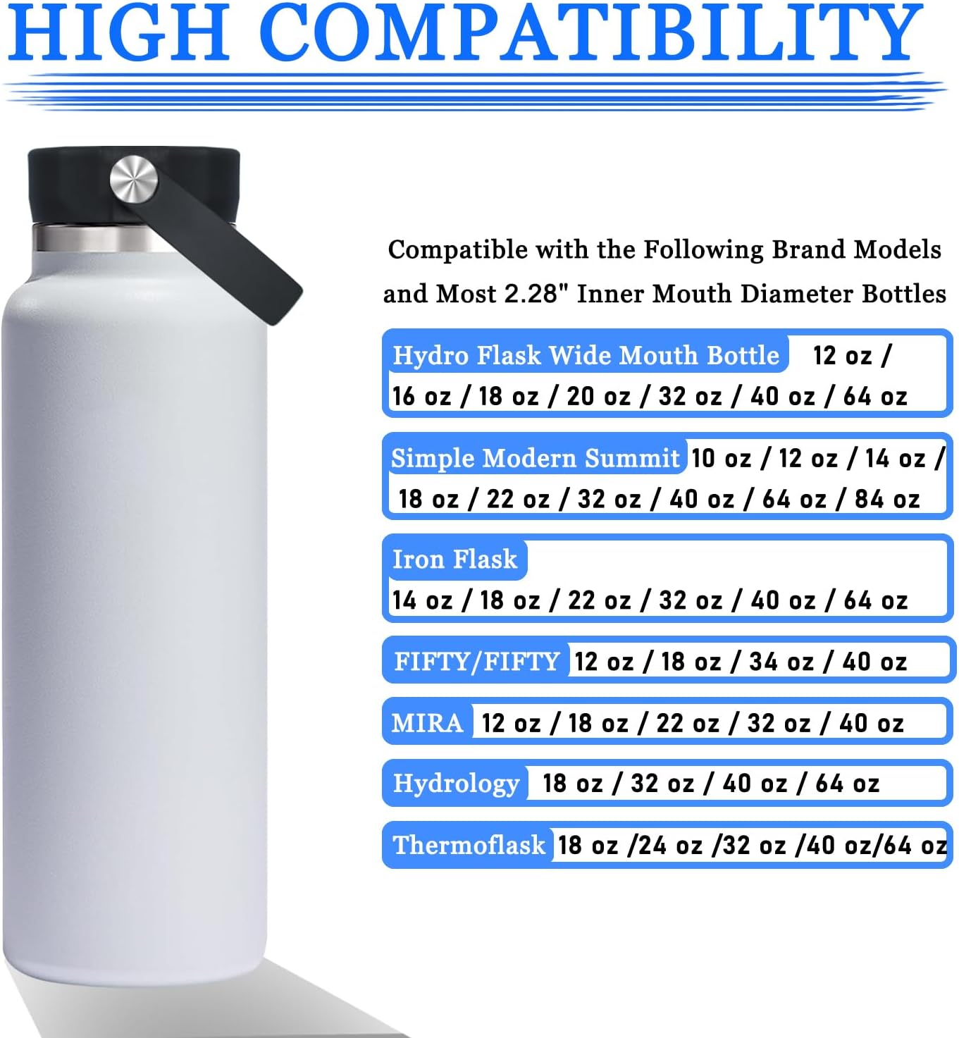 Tapas aislantes para botella de agua de boca ancha Hydro Flask de 32, 40, 64 onzas, mango flexible superior para accesorios de repuesto de tapa