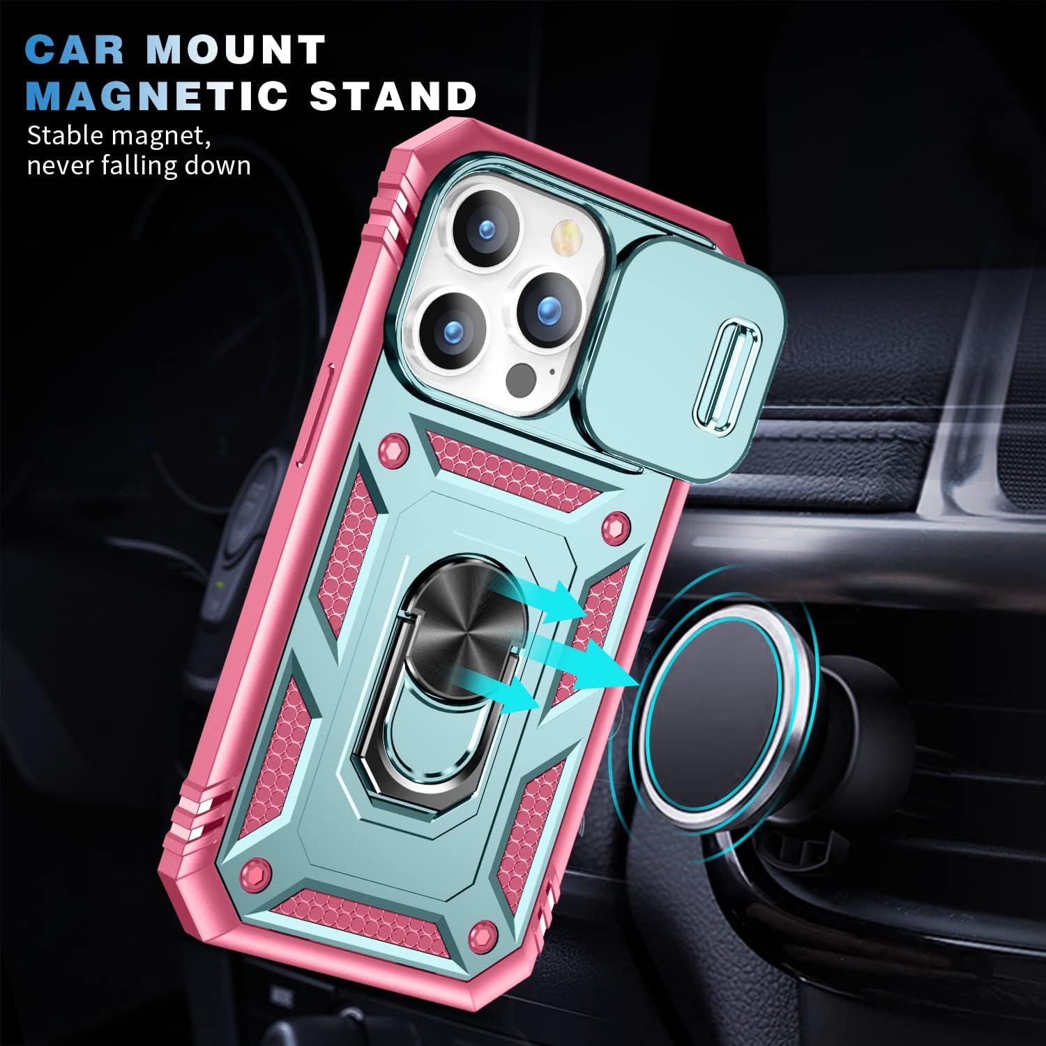 PASNEW Funda para iPhone 14 Pro Max, protección militar, soporte de 360 y cubierta deslizante para lente de cámara, carcasa rígida multicapa