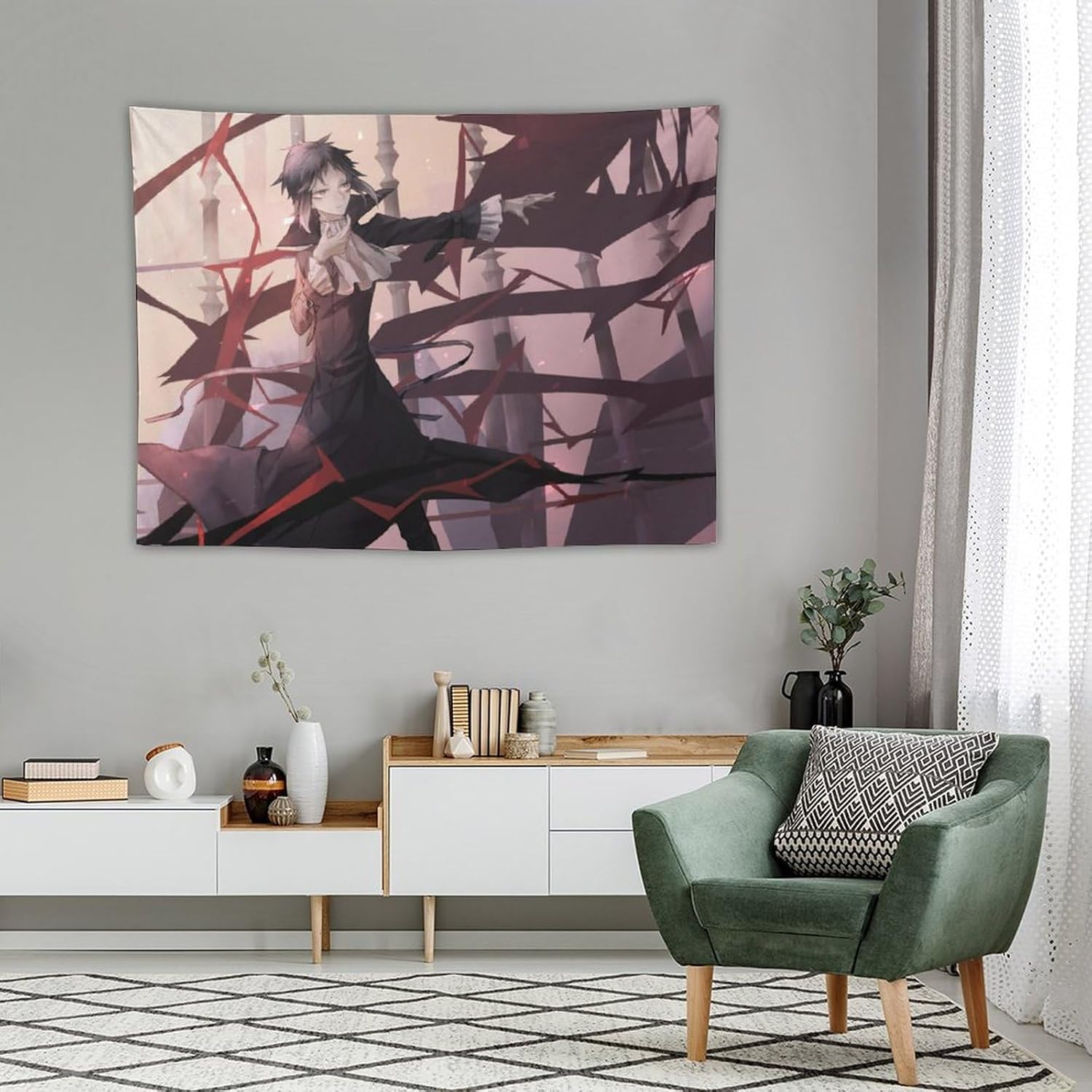 LAHE Bungo – Tapiz de animé de perros callejeros (4) tapiz decorativo para dormitorio, decoración moderna para el hogar, obras de arte, tapices de