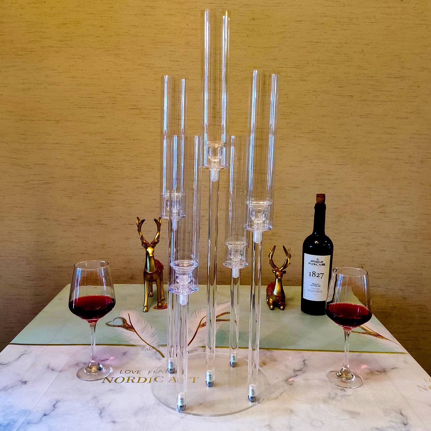 Candelabro transparente de 5 brazos para boda, candelabro acrílico para centro de mesa, candelabro de cristal de 5 brazos con pantalla acrílica para