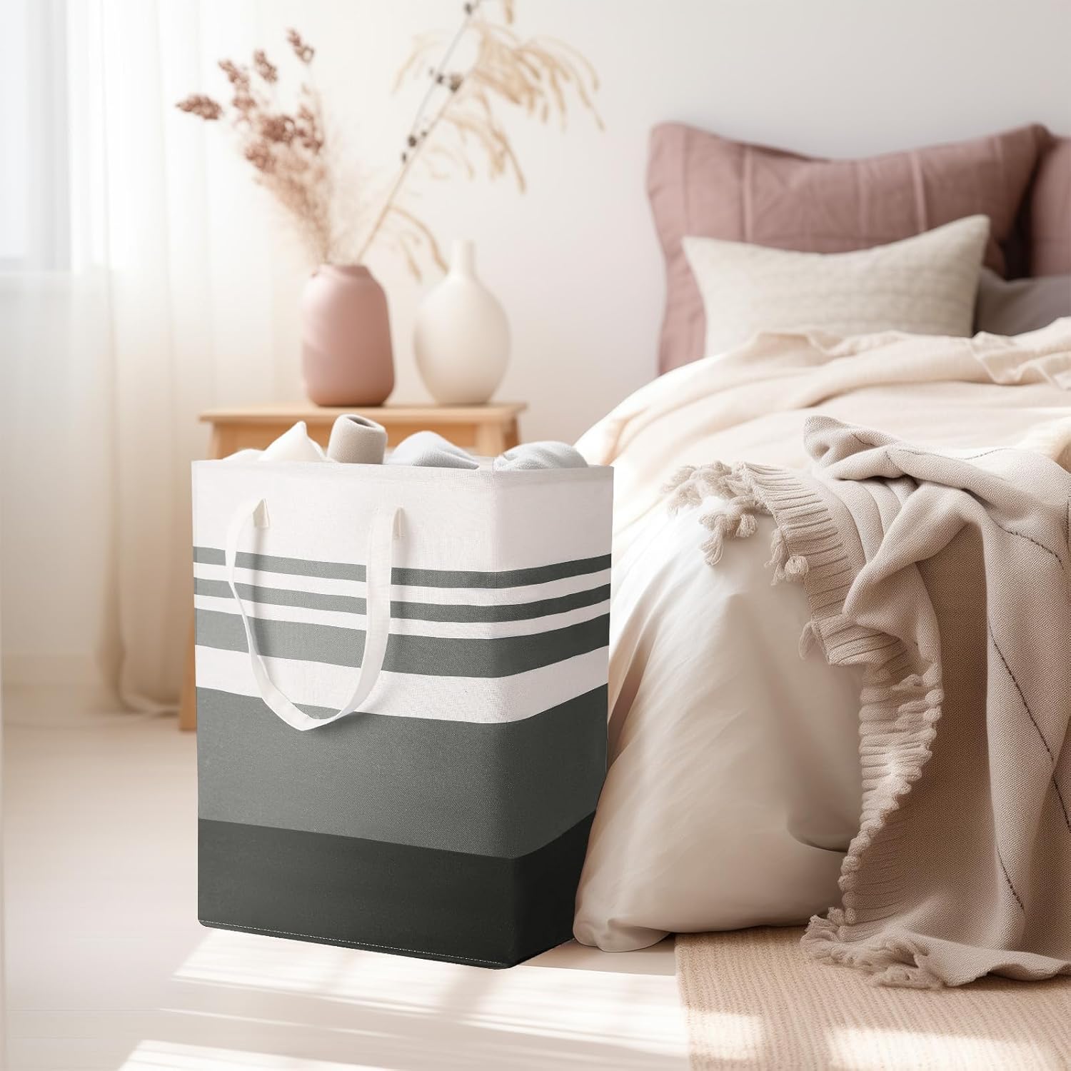 Paquete de 4 cestas grandes para la ropa sucia de 80 litros con asas largas, plegable, impermeable, cesta para ropa sucia, plegable, fácil de
