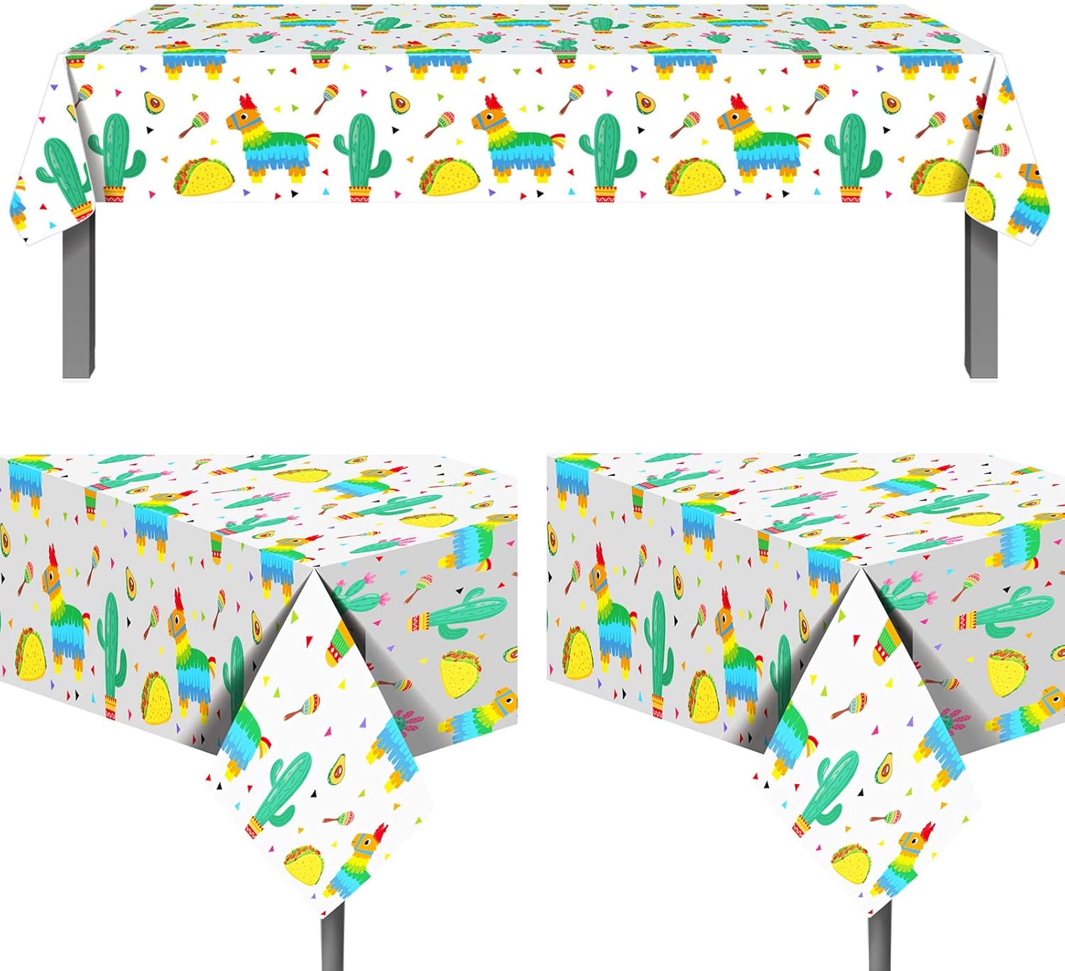 3 manteles de decoración de mesa del Cinco de Mayo, suministros para fiesta de cumpleaños mexicana, accesorios de regalo, cactus y tacos de plástico