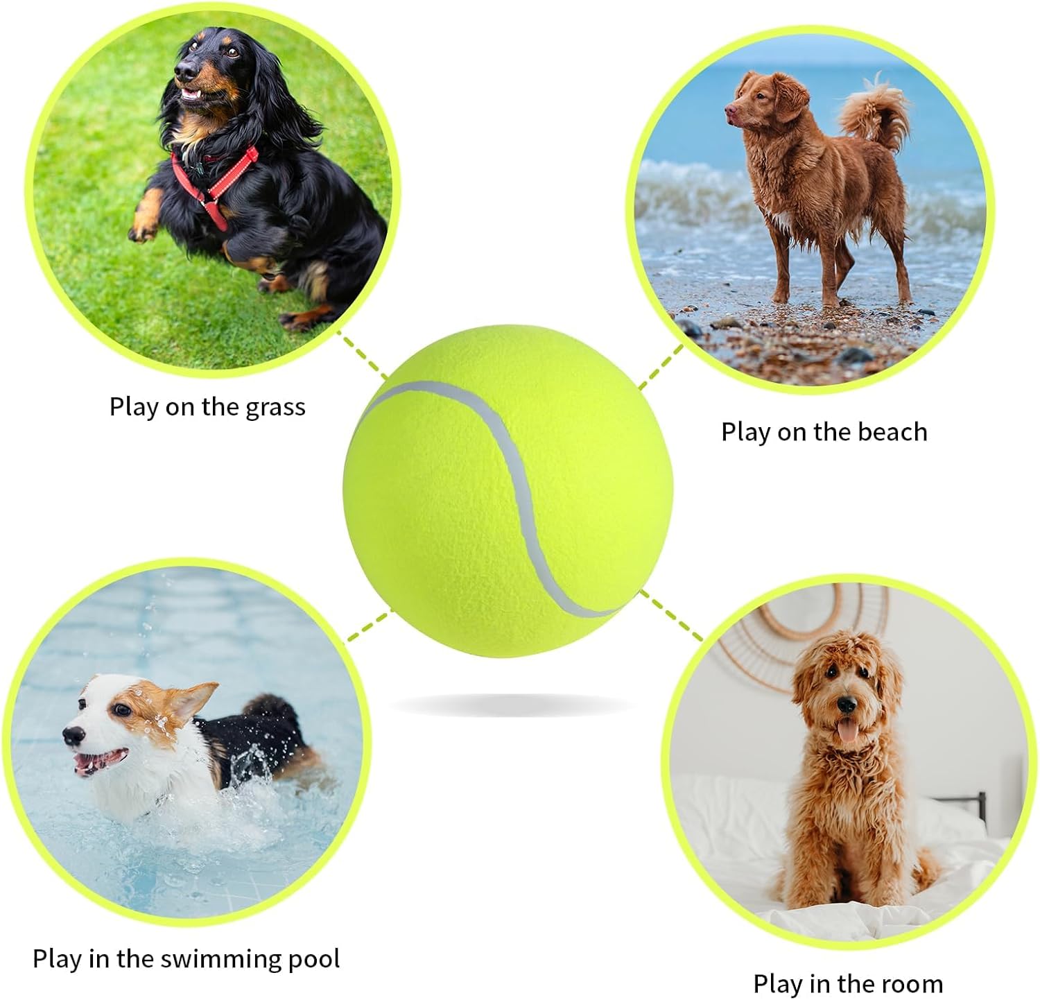 susu & wuwu Pelota de tenis gigante para perros, pelota de tenis grande amarilla para perro, regalo de cumpleaños, pelotas de juguete para mascotas