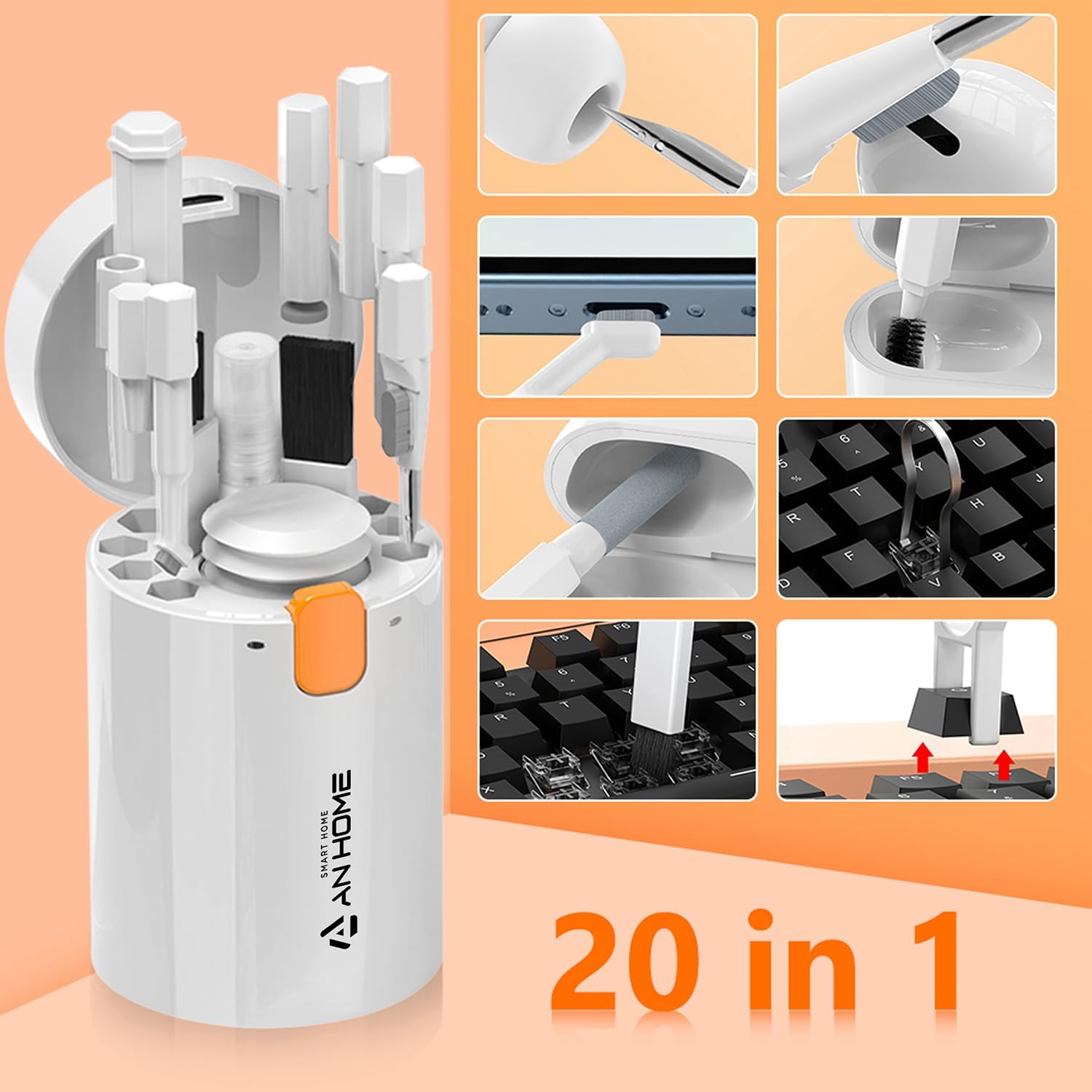 AnHome – Kit limpiador de teclado para computadora portátil 20 en 1, cepillo de limpieza electrónica para iPhone, AirPod, MacBook, iPad, herramienta