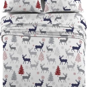 Royal Tradition Juego de sábanas de franela pesada, 100% algodón, tamaño King, 4 piezas, estampado de ciervos navideños, 6.00 ozm Royal Tradition Juego de sábanas de franela pesada, 100% algodón, tamaño King, 4 piezas, estampado de ciervos navideños, 6.00 ozm