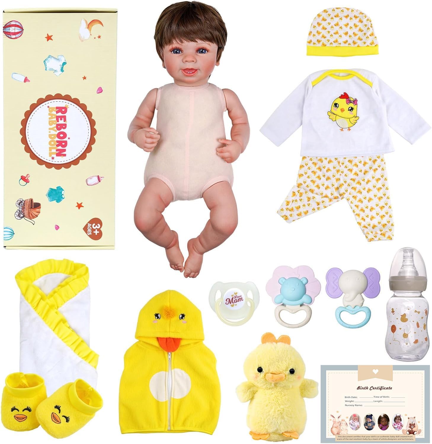 ADFO Muñecas de bebé Reborn de 22 pulgadas, linda sonrisa, realista, muñeca recién nacida, cuerpo suave, muñecas de bebé de la vida real con caja de