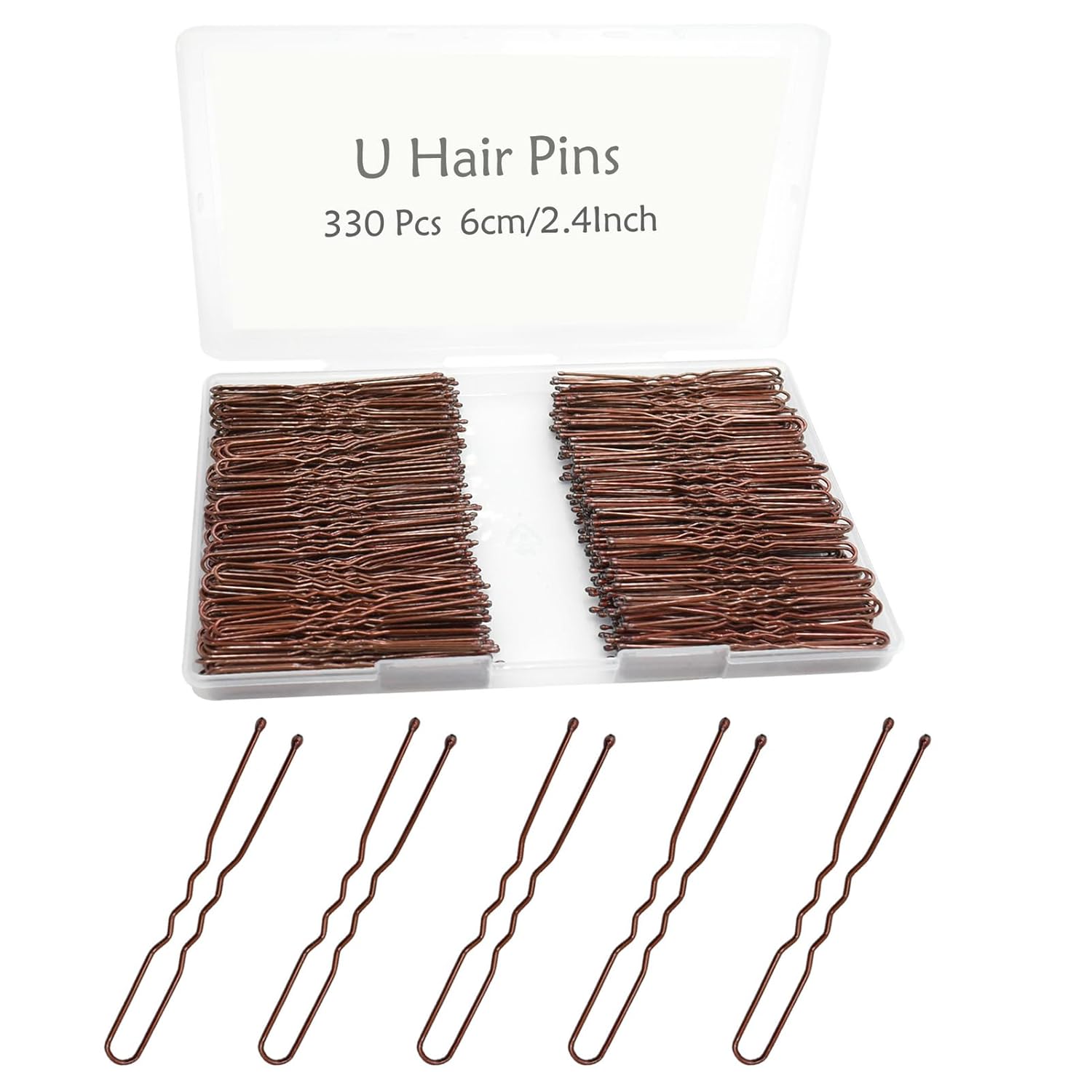 YINGFENG – 330 horquillas para el cabello en forma de U, color marrón, 2.4 pulgadas, para mujeres y niñas, con caja de almacenamiento, accesorios