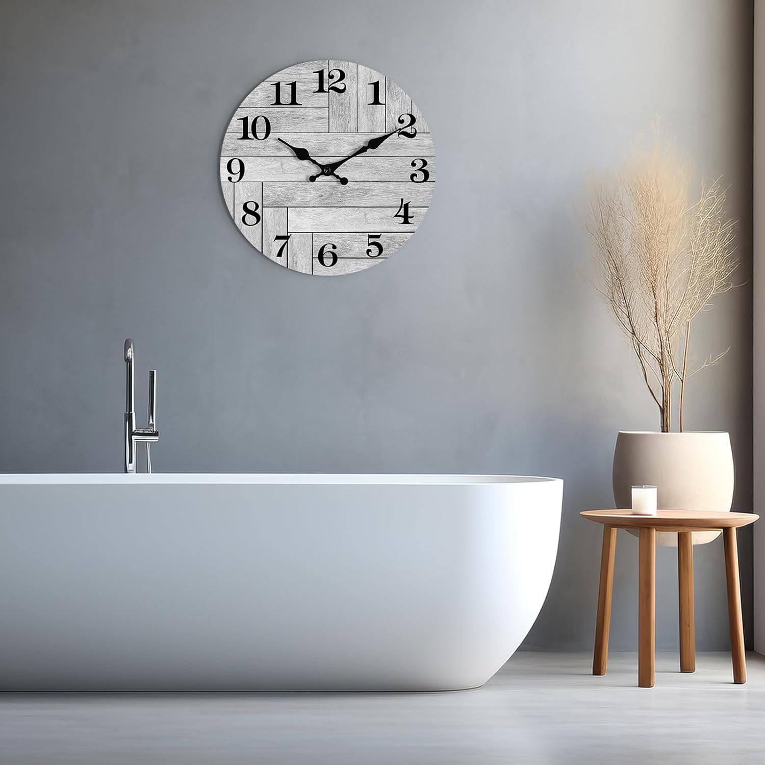 Reloj de pared, silencioso, gris, funciona con pilas, sin tictac, estilo vintage, rústico, estilo pastelero, decorativo, para cocina, baño, sala de