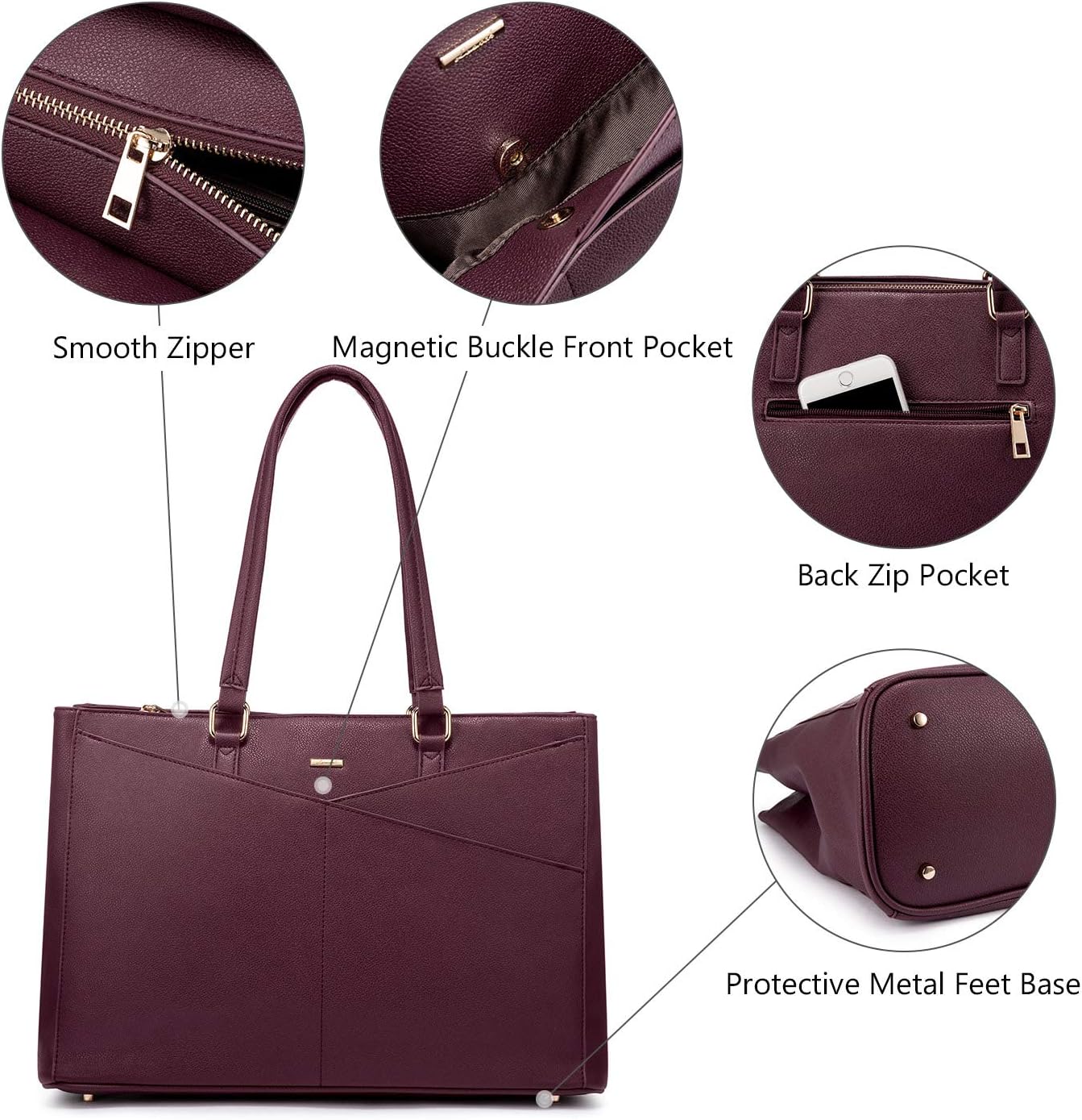 Bolsa de mano portátil para mujeres, de 15.6, impermeable, de cuero, para computadora, bolsas para mujeres de negocios, para oficina, bolsa de