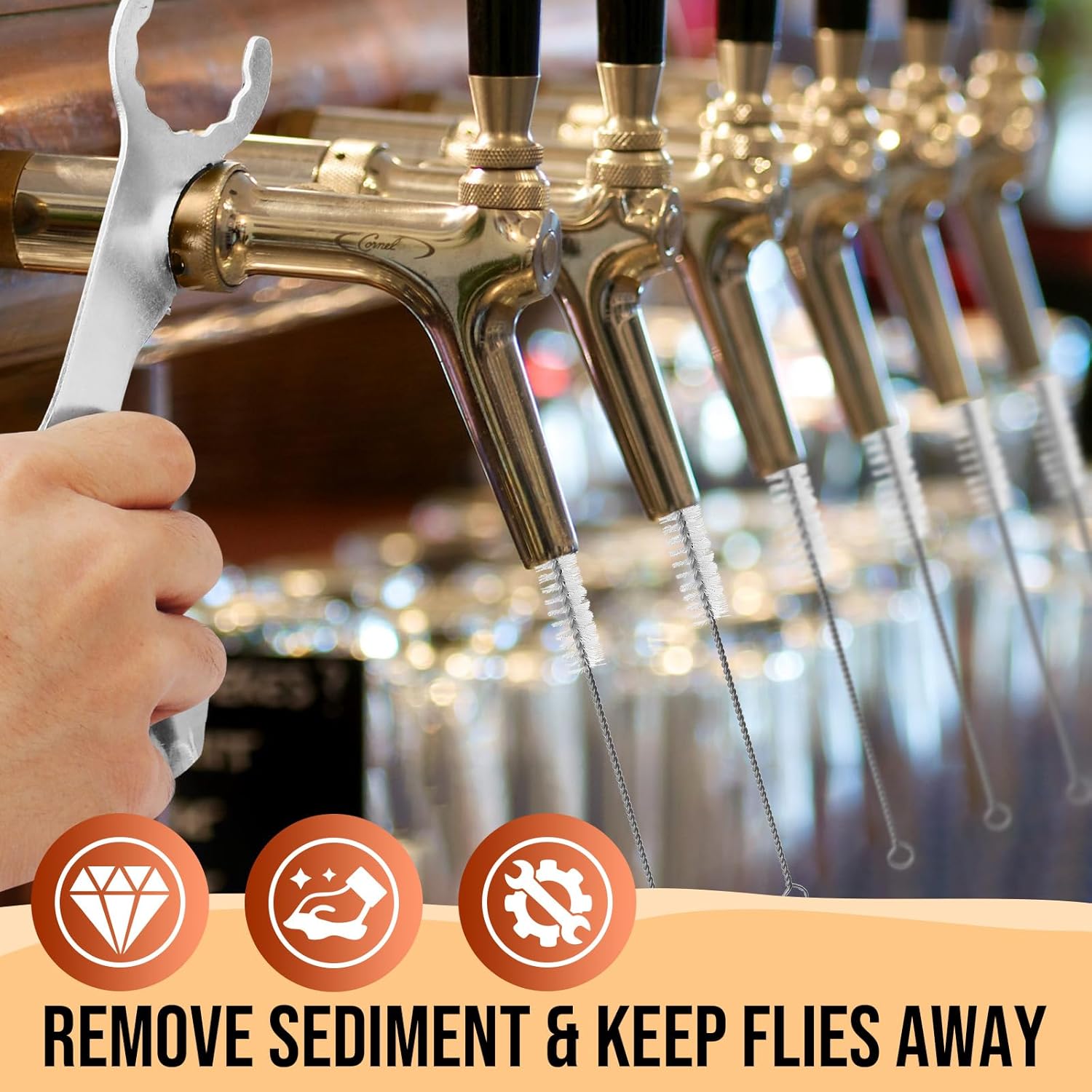 2 cepillos de grifo de cerveza de limpieza larga para grifo de cerveza de barril, con 3 tapones de grifo de cerveza, cepillo de grifo de cerveza, 5