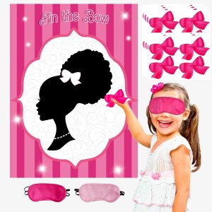 Decoraciones de fiesta rosas para niñas, decoraciones de cumpleaños de niñas negras, juegos de fiesta, pin el lazo en la cabeza de las niñas, juego Decoraciones de fiesta rosas para niñas, decoraciones de cumpleaños de niñas negras, juegos de fiesta, pin el lazo en la cabeza de las niñas, juego