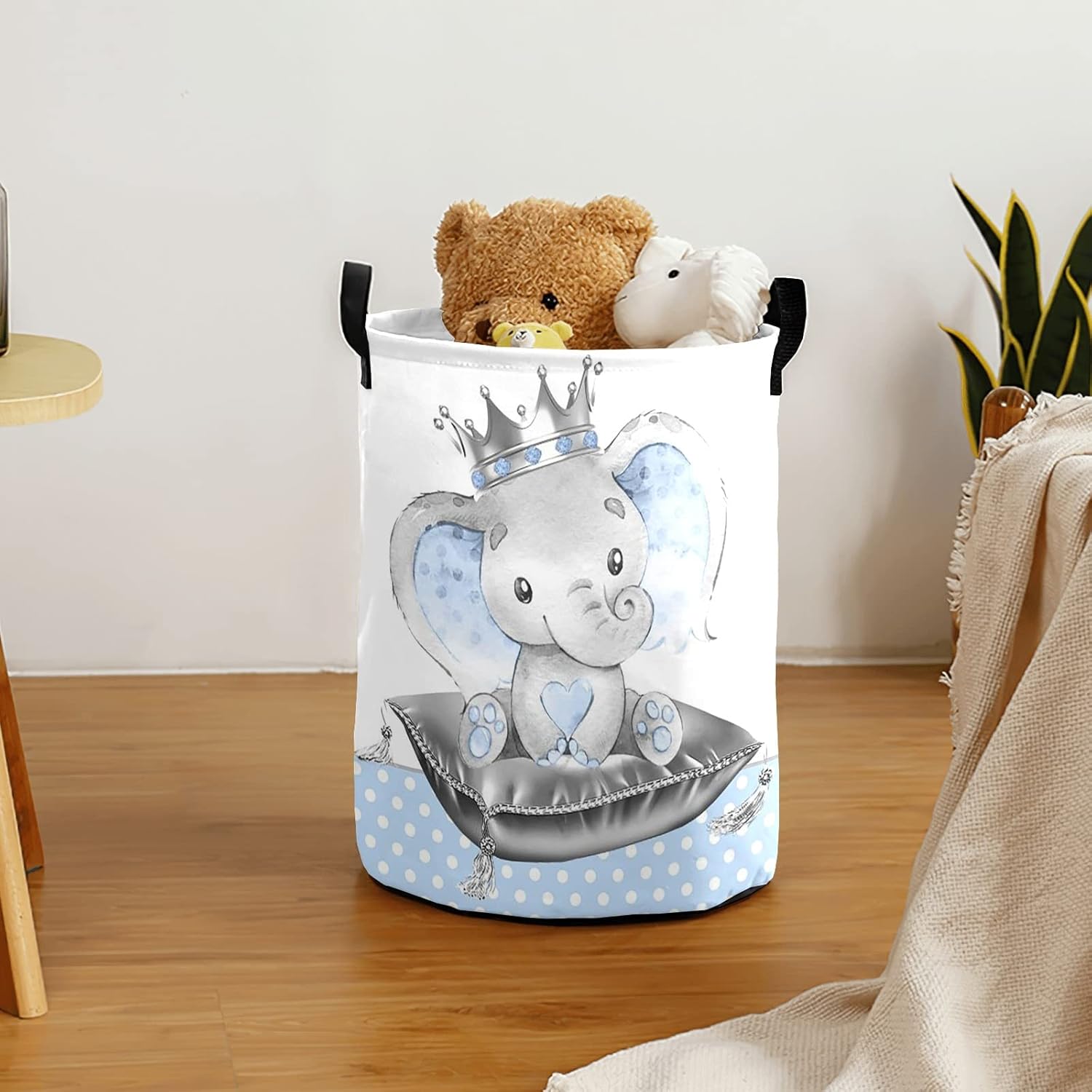 Cestas de lavandería personalizadas de elefante con nombre, cesta de almacenamiento de ropa plegable con asa para baño, dormitorio, cocina