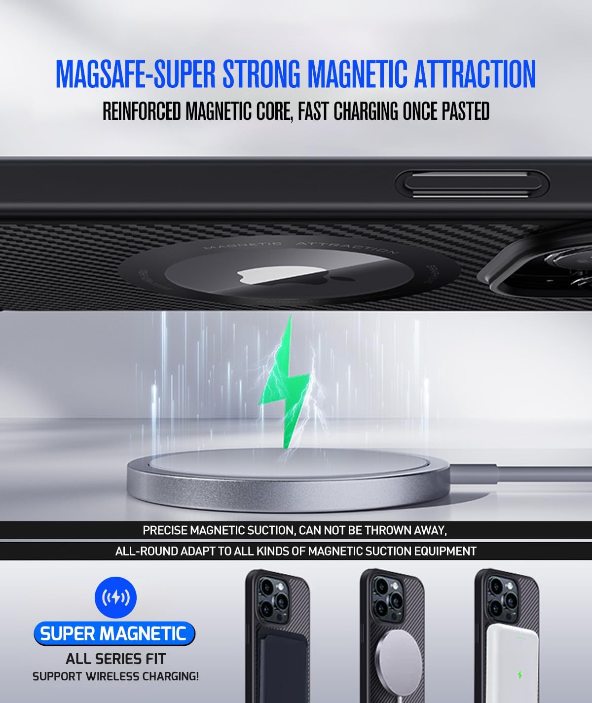 Funda de refrigeración de grafeno para iPhone 14 Pro Max magnético fuerte compatible con MagSafe protección de grado militar de 360 refrigeración