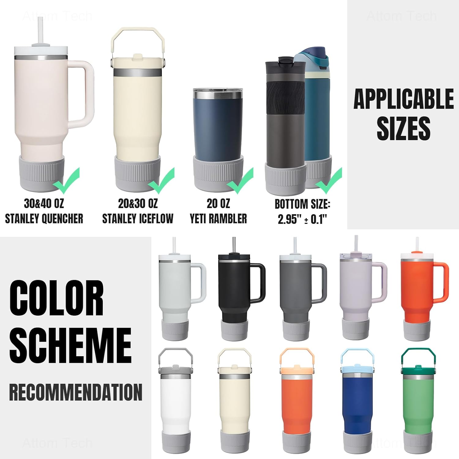 NiHome Protective Silicone Tumbler Boot 2PCS Heavy Duty, Anti-Slip Water Bottle Bottom Sleeve Stanley Cup Boots for Quencher H2.0