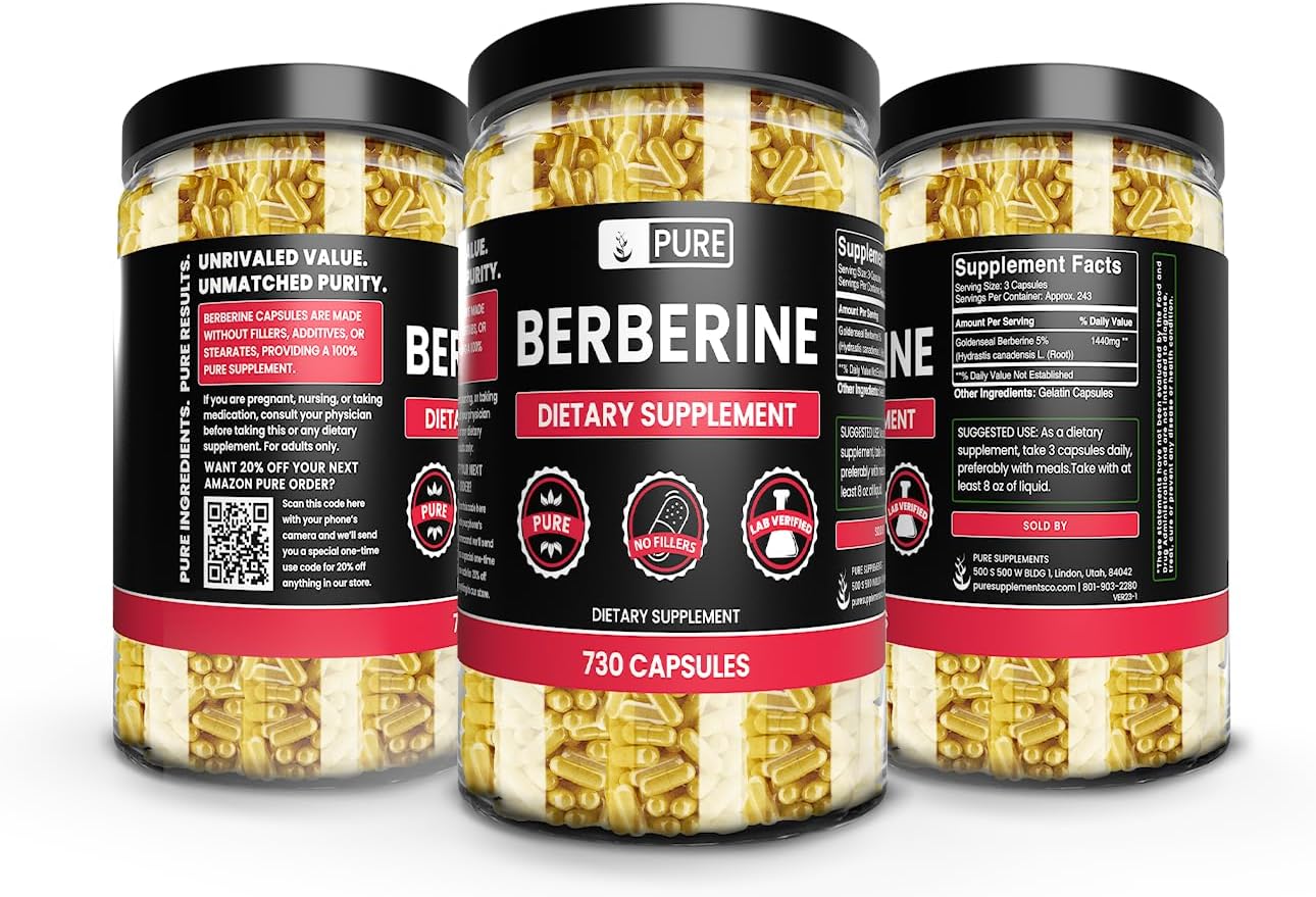 Pure Original Ingredients Berberina (730 cápsulas) sin magnesio o rellenos de arroz, siempre puro, verificado por laboratorio