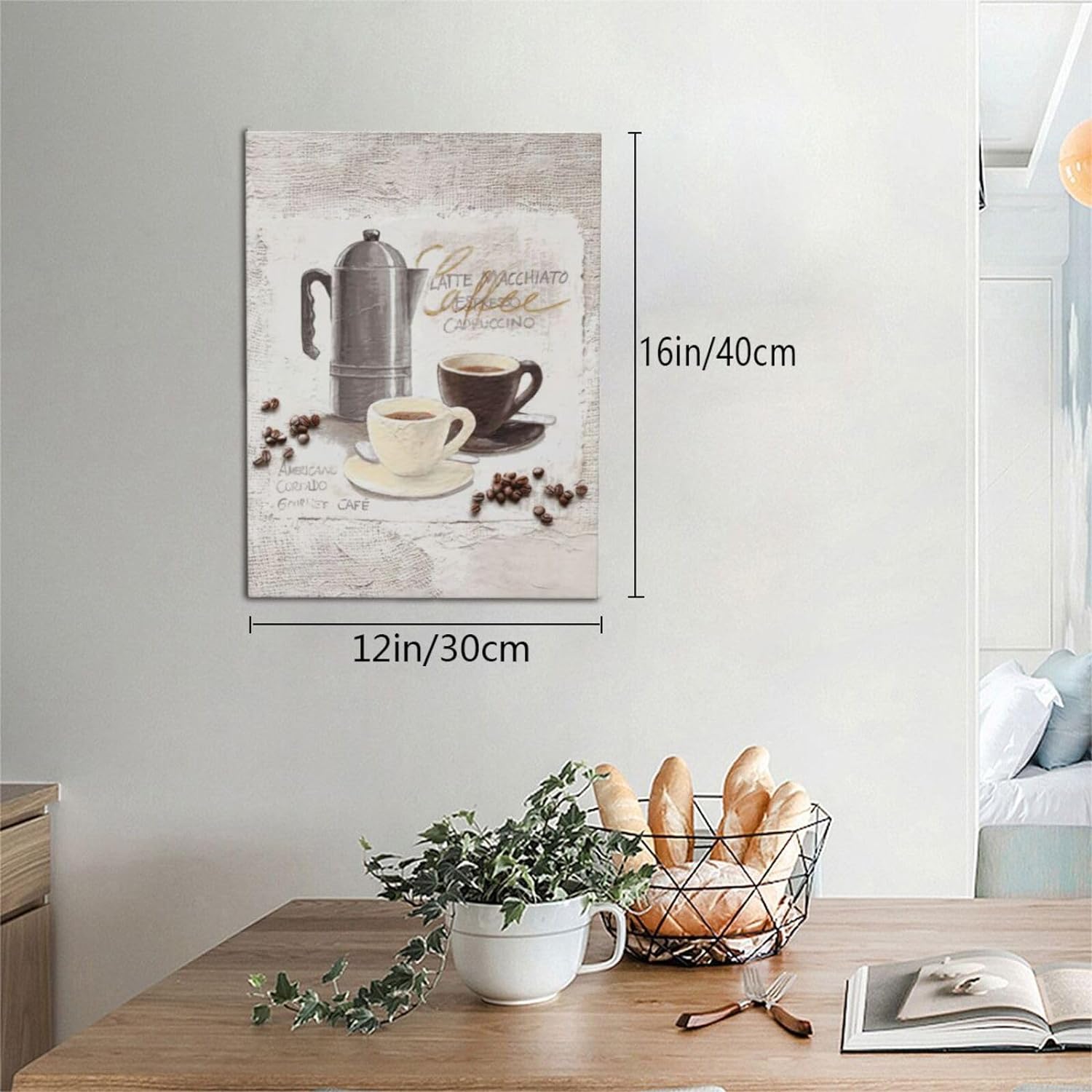 Arte de pared de café en grano de café, taza de café, cuadros para decoración de pared, pintura rústica, cocina, café, lienzo, impresiones en