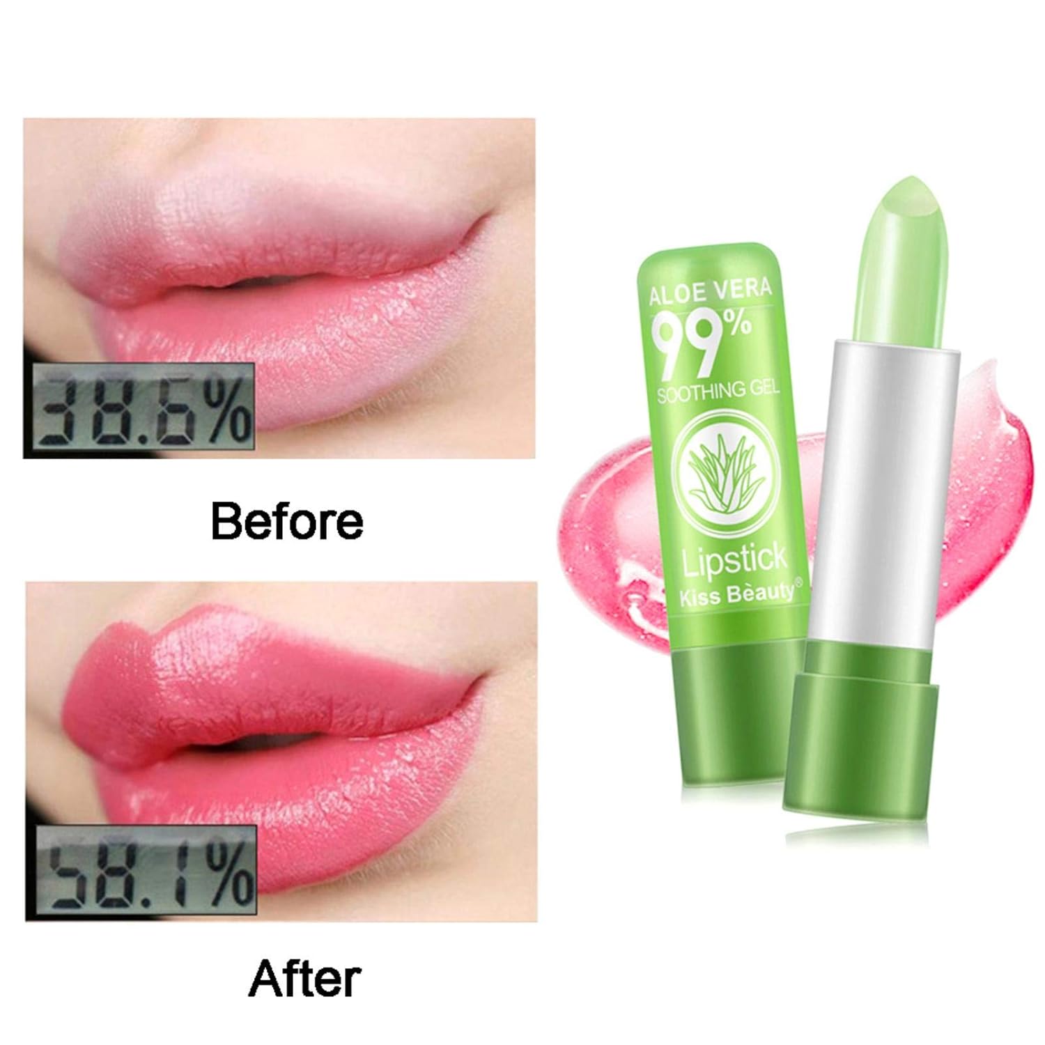 Paquete de 2 lápices labiales de aloe vera, bálsamo labial nutritivo de larga duración, hidratante para labios, temperatura mágica, cambio de color,