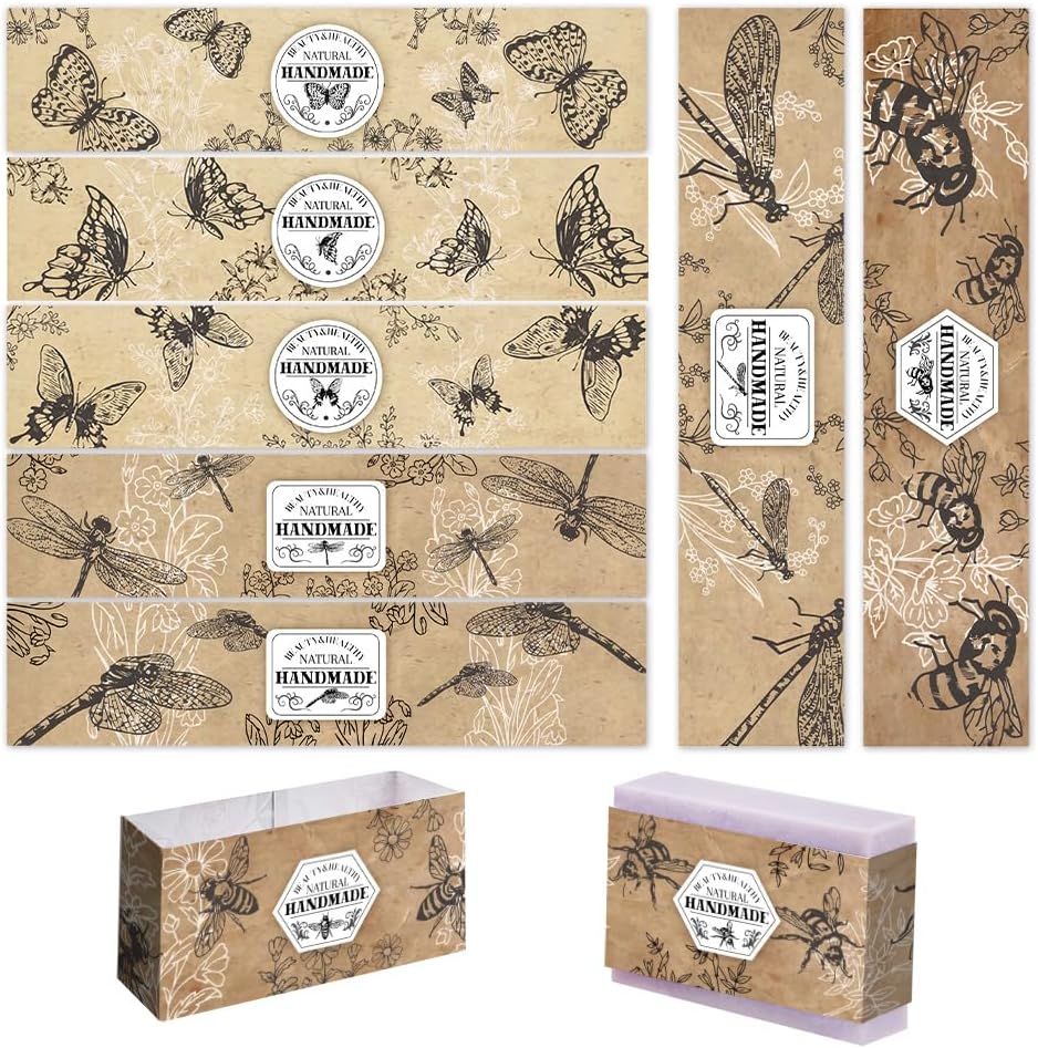 PH PandaHall 90 piezas de papel de embalaje de jabón, 9 estilos de papel de jabón de insectos, etiqueta vertical de papel de estraza para jabón