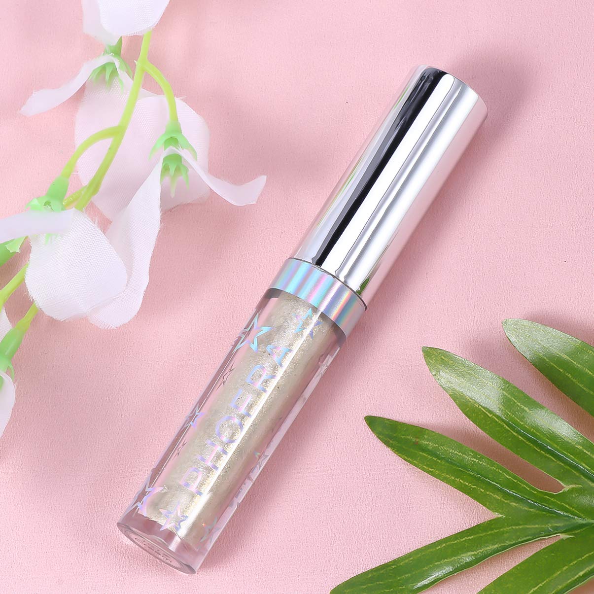 Lurrose Sombra de ojos con purpurina de metal pesado, luces hipnóticas, delineador de ojos con purpurina líquida, color blanco cremoso, de larga