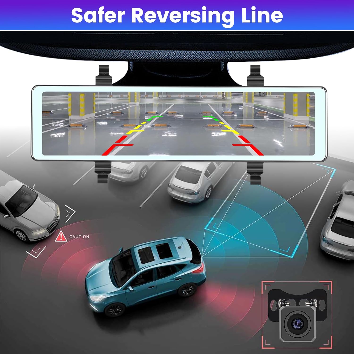 Cámara de espejo retrovisor de 11.26 pulgadas con Carplay y Android Auto – Espejo Dash Cam frontal y trasera – Transmisor FMBluetoothPantalla