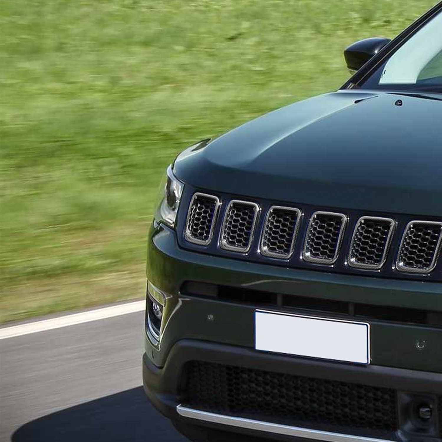 CheroCar para Jeep Compass Rejilla Insertos Cubierta de parrilla delantera Accesorios exteriores para Jeep Compass 2021-2023, fibra de carbono..