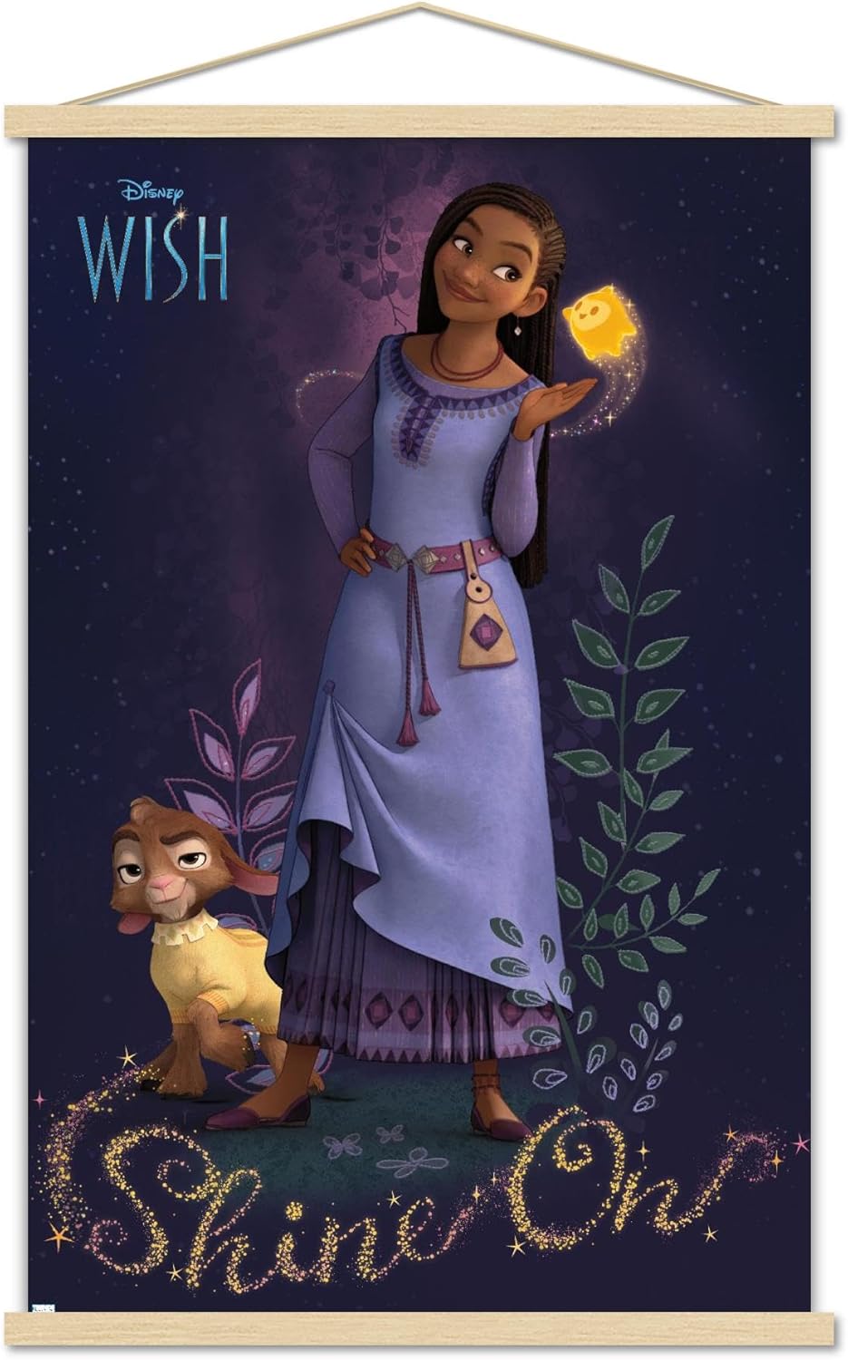 Trends International Disney Wish – Póster de pared Asha, 22.37 x 34.00 pulgadas, paquete de impresión y colgador de madera de haya