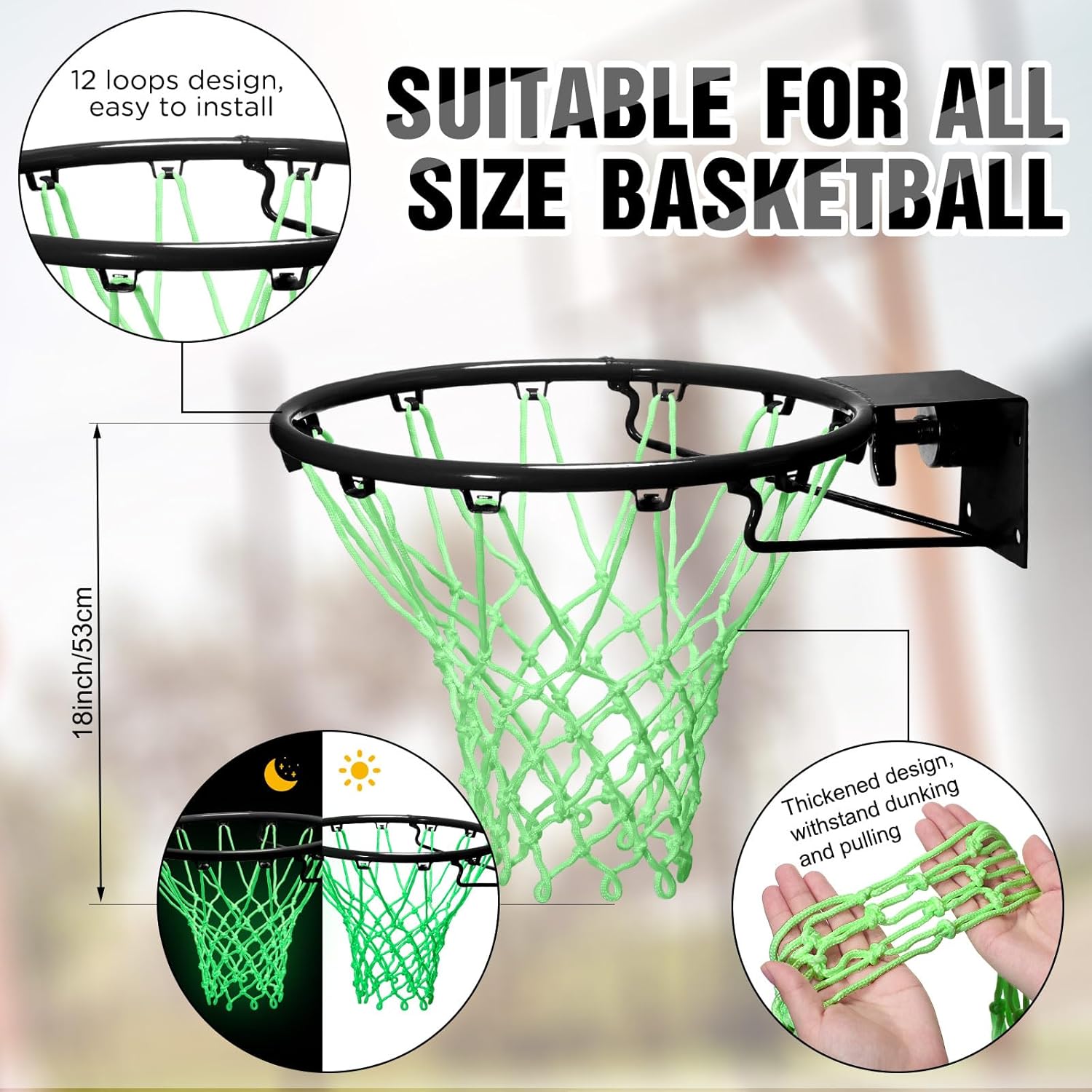 3 Pcs Glow in The Dark Basketball Set, Includes Size 7 Glowing Basketball Light up Nightlight Net with Pump for Hoop Luminous Sports Gift for Kids
