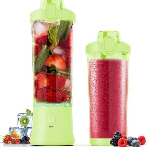 Batidora portátil, 270 vatios para batidos y licuados, impermeable, recargable por USB, con vasos de licuadora de 20 onzas sin BPA con tapa de viaje Batidora portátil, 270 vatios para batidos y licuados, impermeable, recargable por USB, con vasos de licuadora de 20 onzas sin BPA con tapa de viaje