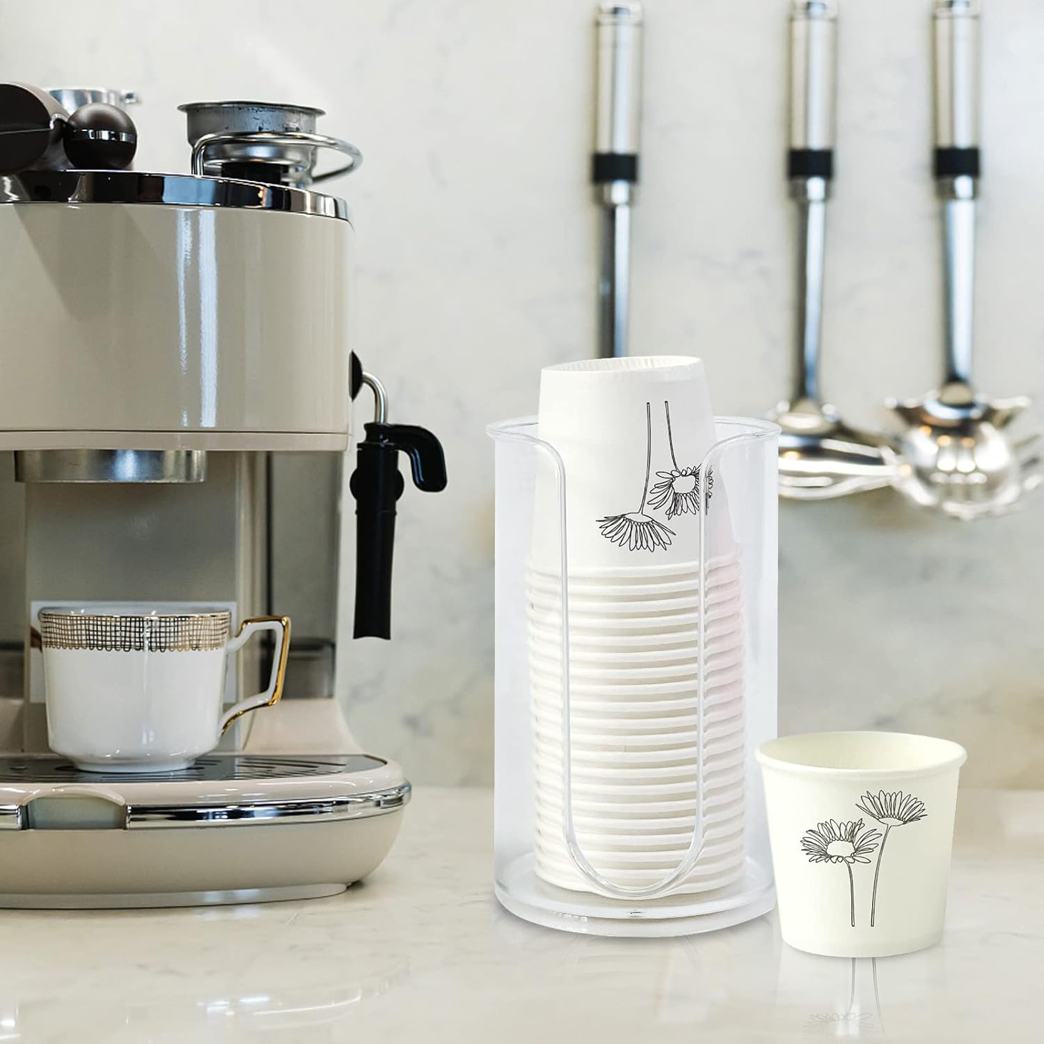 Paquete de 2 dispensadores de vasos de papel desechables para baño, dispensador de plástico compacto pequeño para tazas de plástico para encimeras