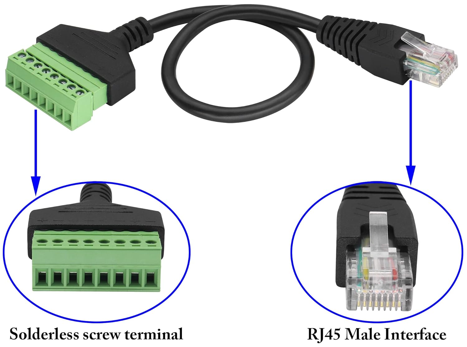 zdyCGTime Adaptador de terminal de tornillo RJ45 macho a 8 pines RJ458P 8C, extensor de cable Ethernet Cat5 a 8 pines, terminal de tornillo sin