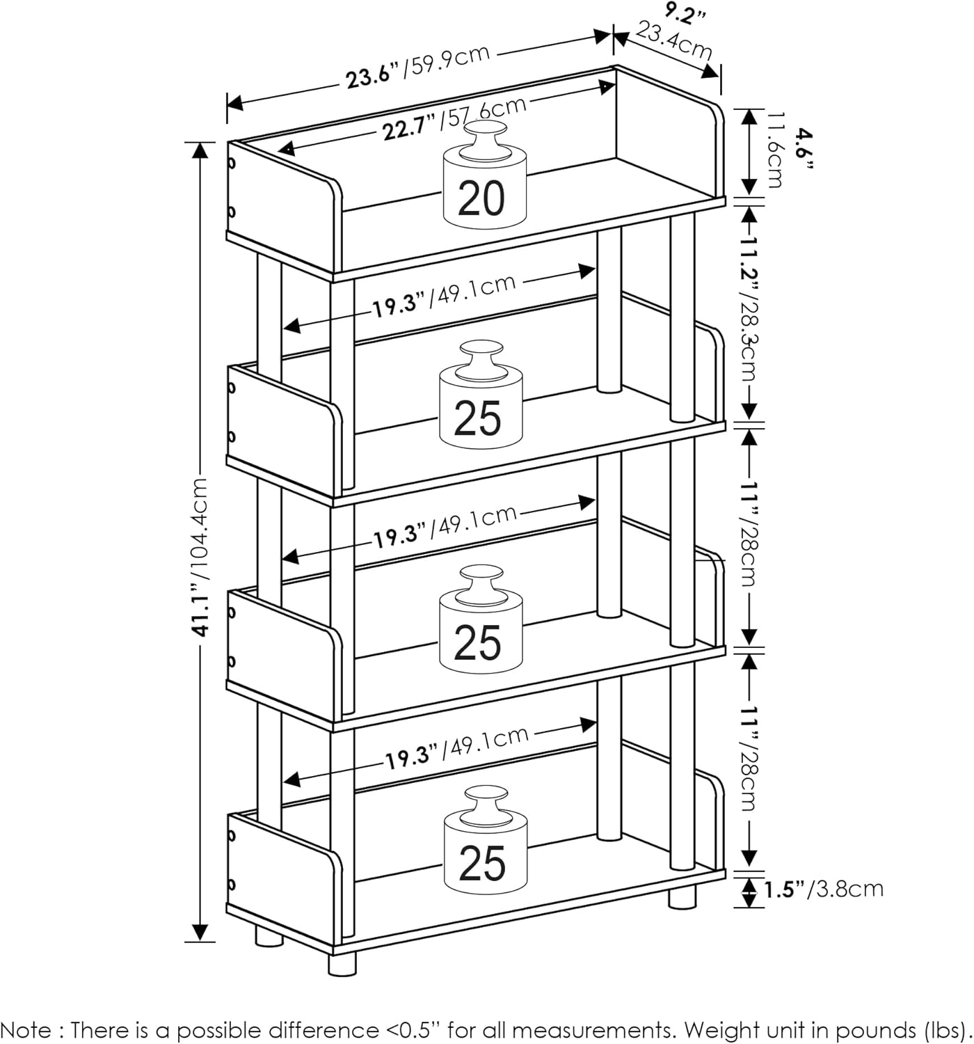 Furinno Turn-N-Tube – Estantería expositora multiusos, de 4 niveles, se monta sin herramientas, color nogal