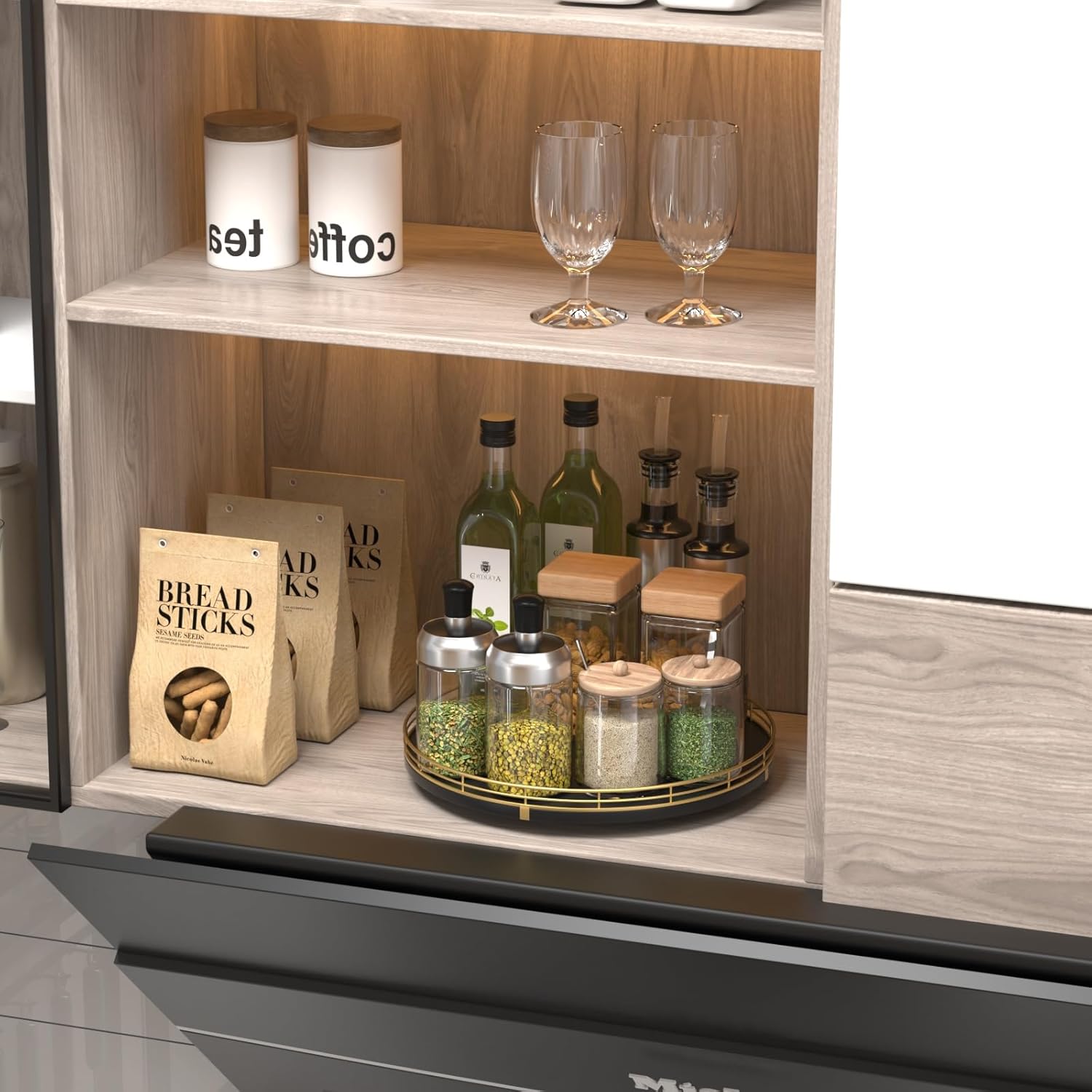 Organizador Lazy Susan de madera de roble de 12 pulgadas, Lazy Susan para gabinete, mesa de comedor, despensa, bandeja organizadora de mesa