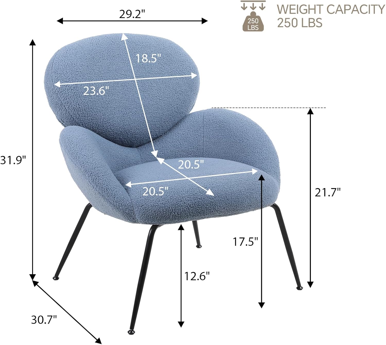 Silla decorativa, moderna silla tapizada de tela polar para maquillaje, con piel sintética Sherpa + patas de metal sólido, cómodo sofá para sala de