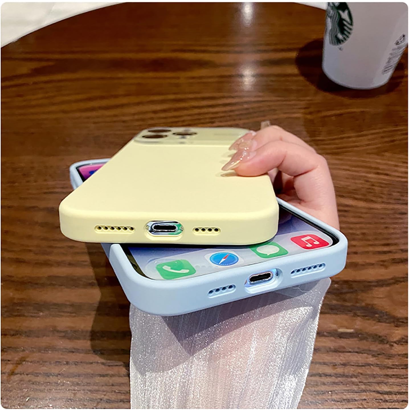Funda de silicona líquida para iPhone 14 Pro Max con lente de cámara de vidrio, protección de lente de color sólido simple, color blanco antiguo