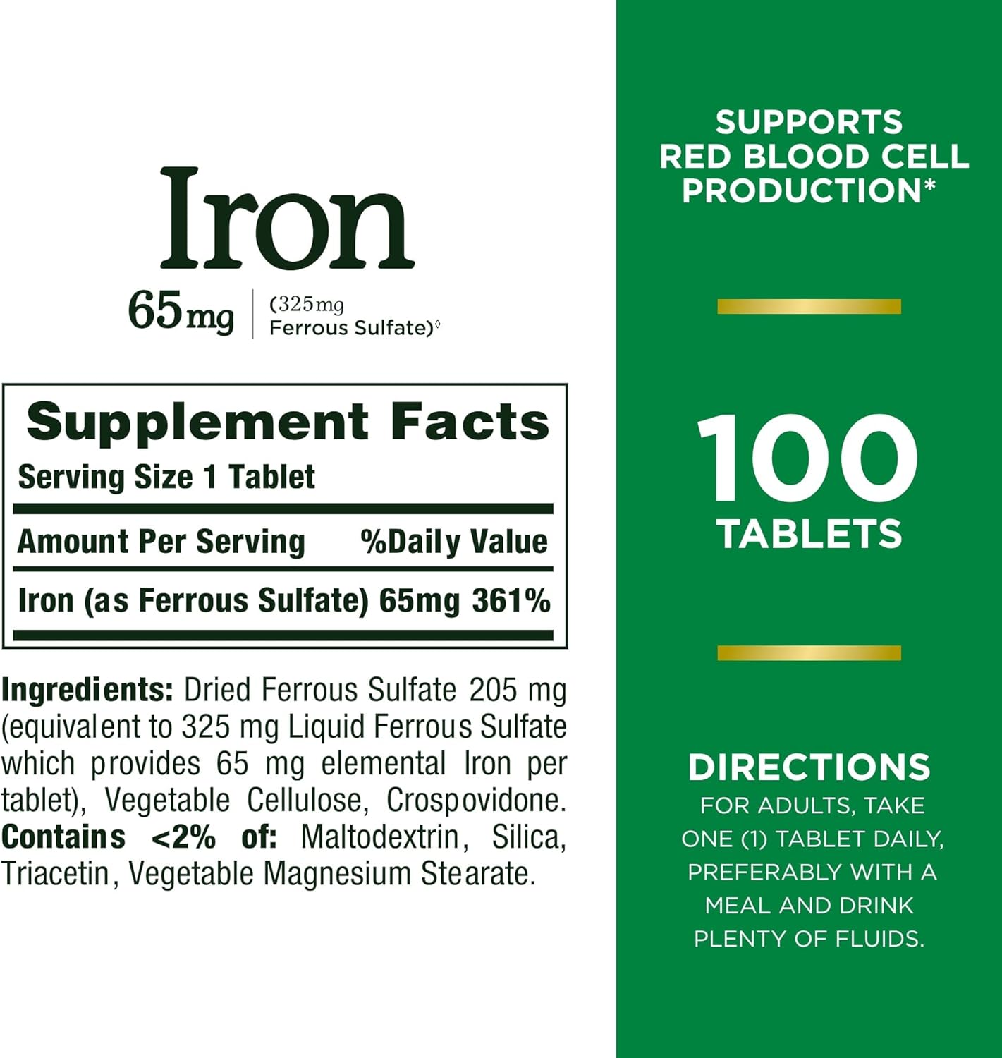 Nature’s Bounty Hierro 65mg y vitamina B12 1000mcg apoya el metabolismo energético.