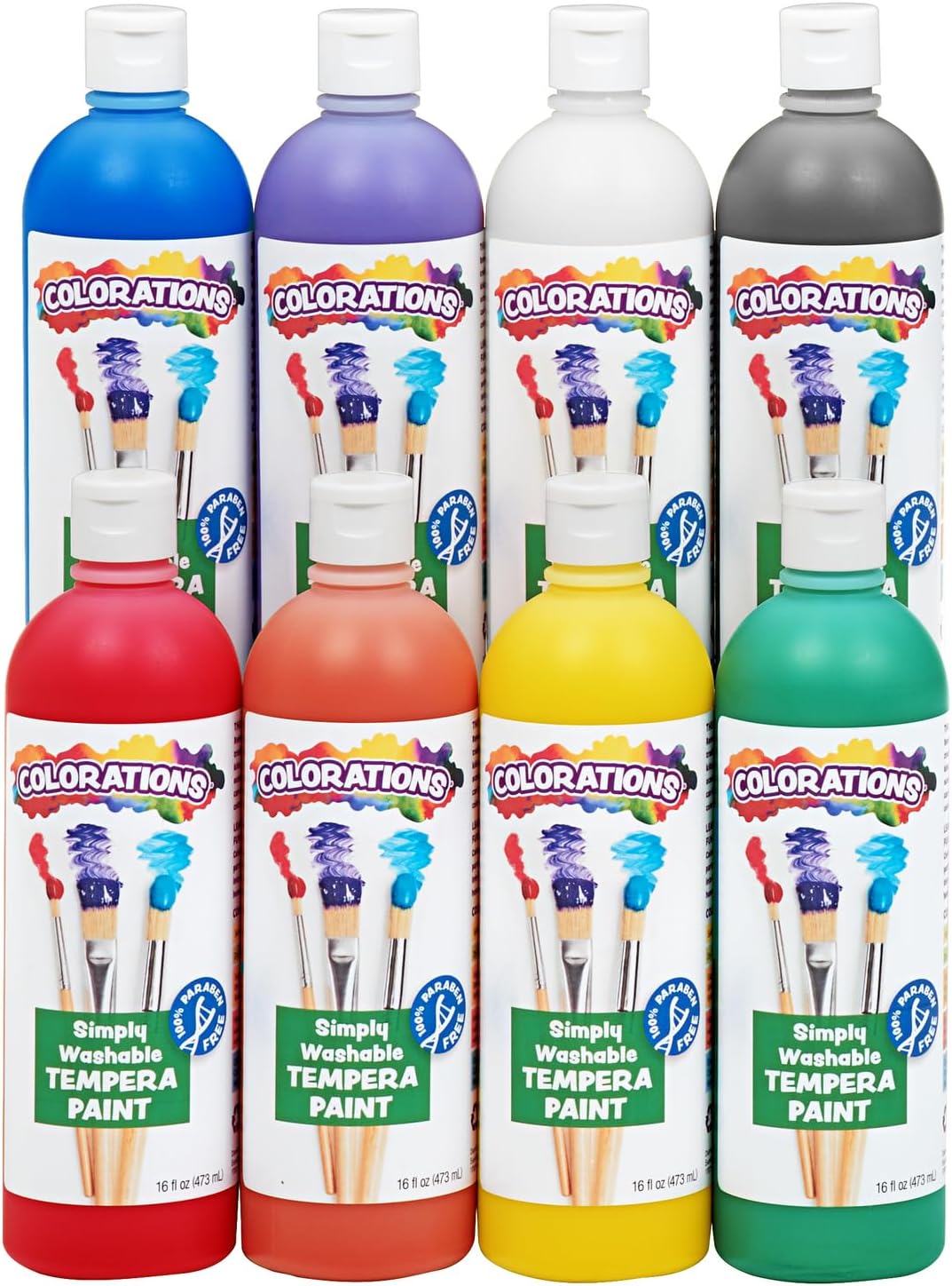 Colorations Pintura al témpera Simply lavable, paquete de 8 unidades, acabado mate, suministros para el aula, colores vibrantes, no tóxica, se lava