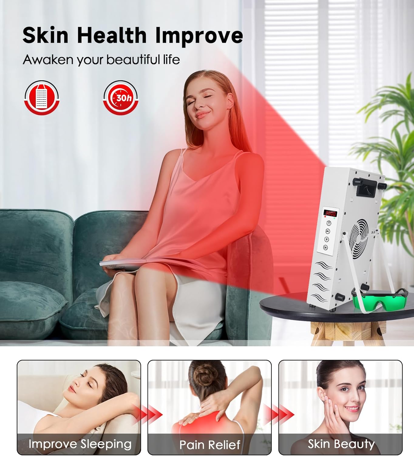 Terapia de luz roja para cara y cuerpo, lámpara de terapia de luz roja yasinaner de 660 nm roja y 850 nm de luz infrarroja cercana, dispositivo de