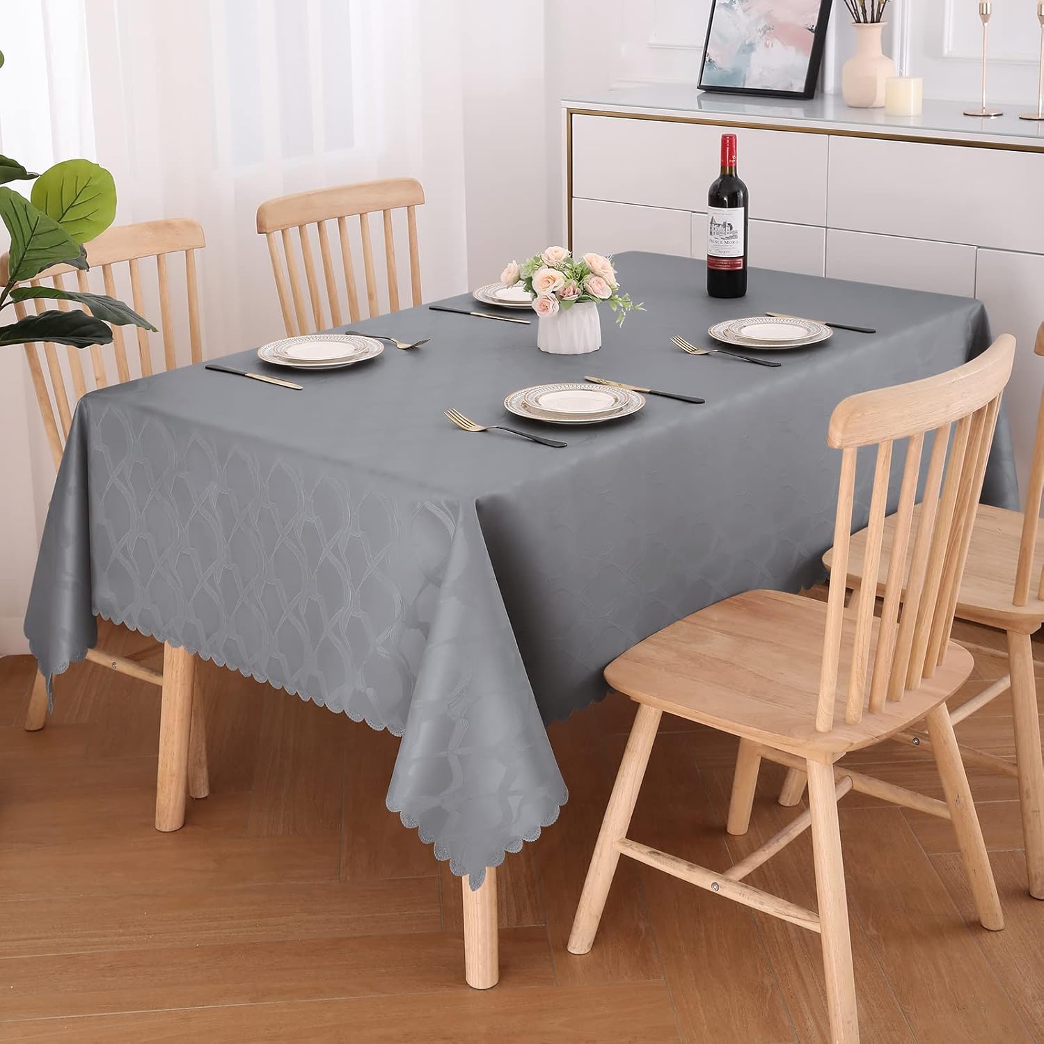 misaya Mantel rectangular de vinilo, 100% impermeable, resistente para mesas rectangulares, mantel lavable para cocina, cena, fiesta (gris, 60 x 84
